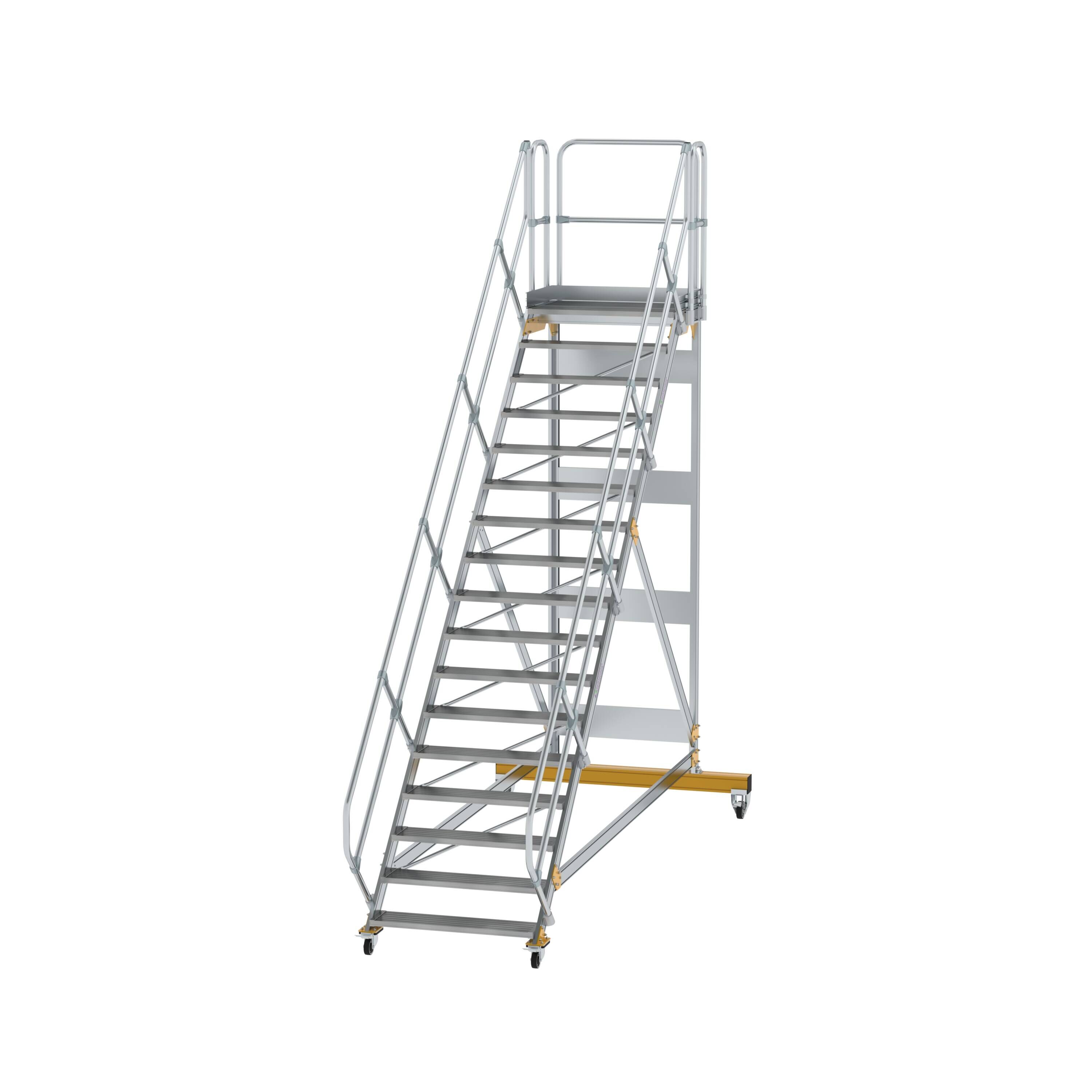 Plattformtreppe 45° fahrbar Stufenbreite 1000mm 17 Stufen Aluminium geriffelt
