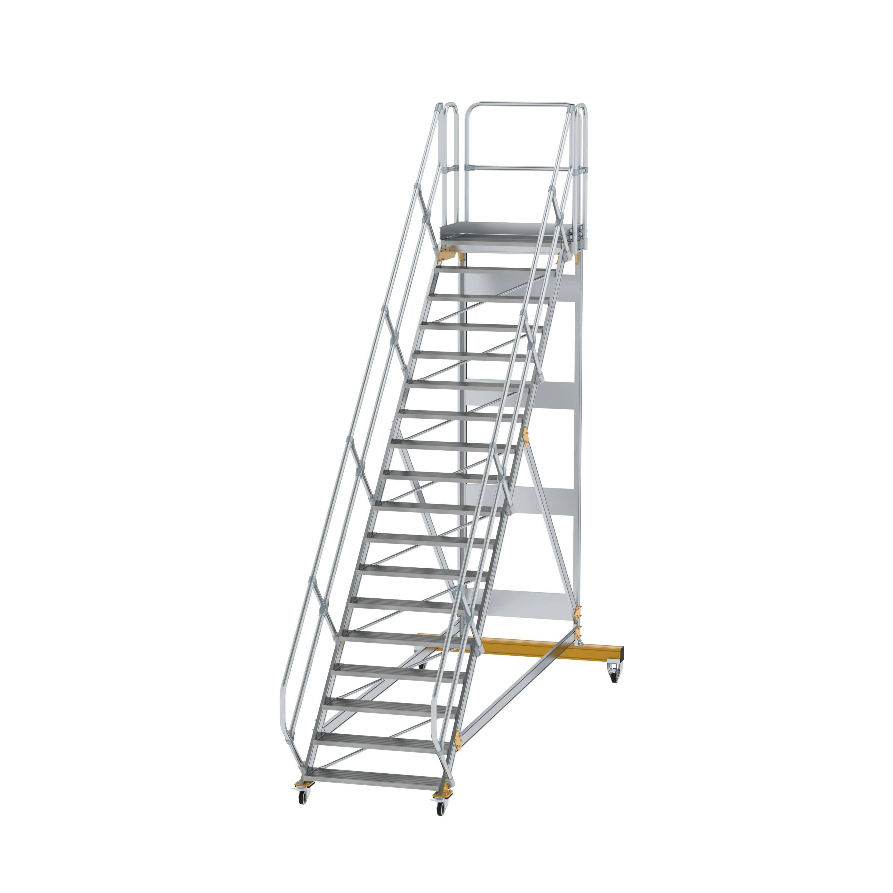Plattformtreppe 45° fahrbar Stufenbreite 1000mm 18 Stufen Aluminium geriffelt