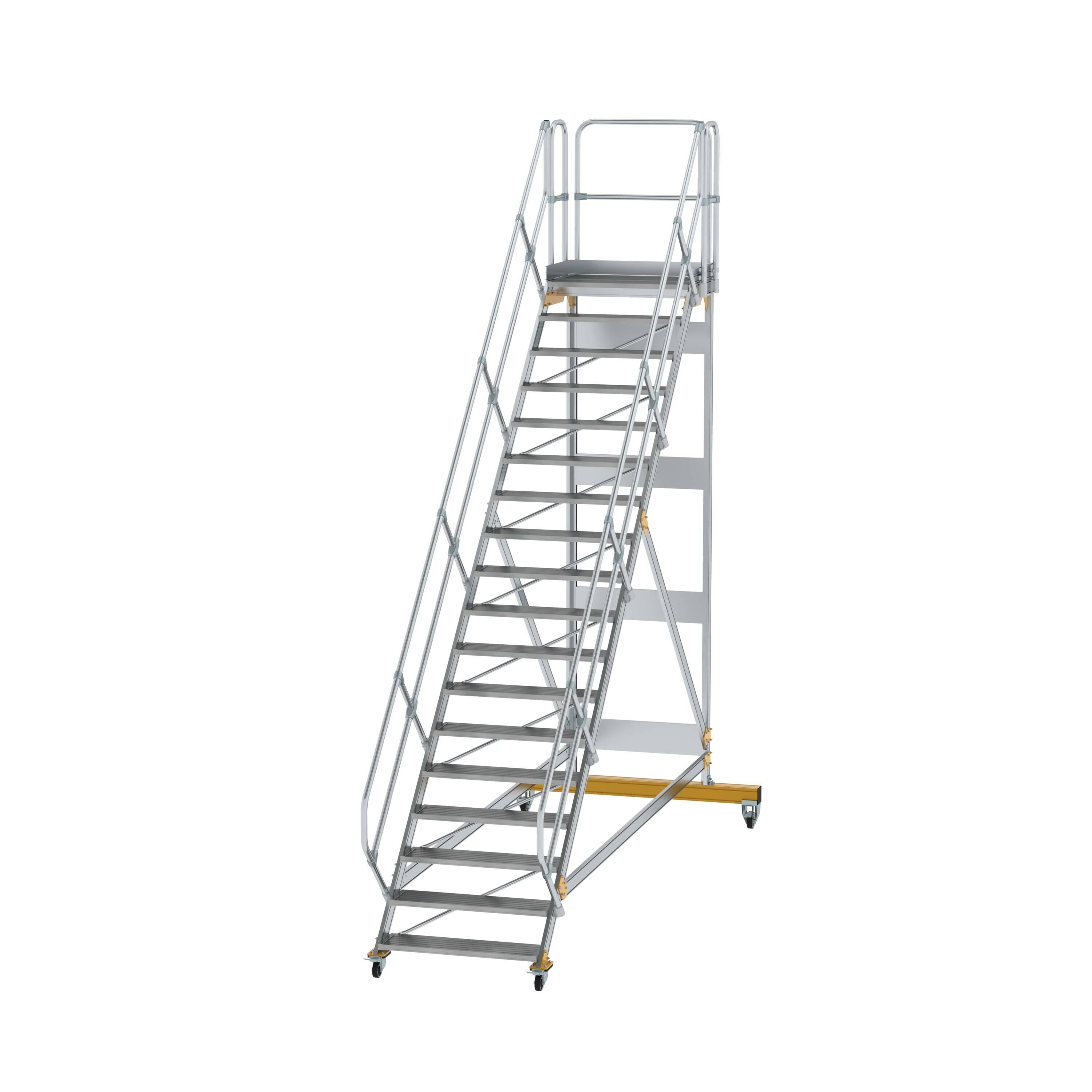 Plattformtreppe 45° fahrbar Stufenbreite 1000mm 19 Stufen Aluminium geriffelt