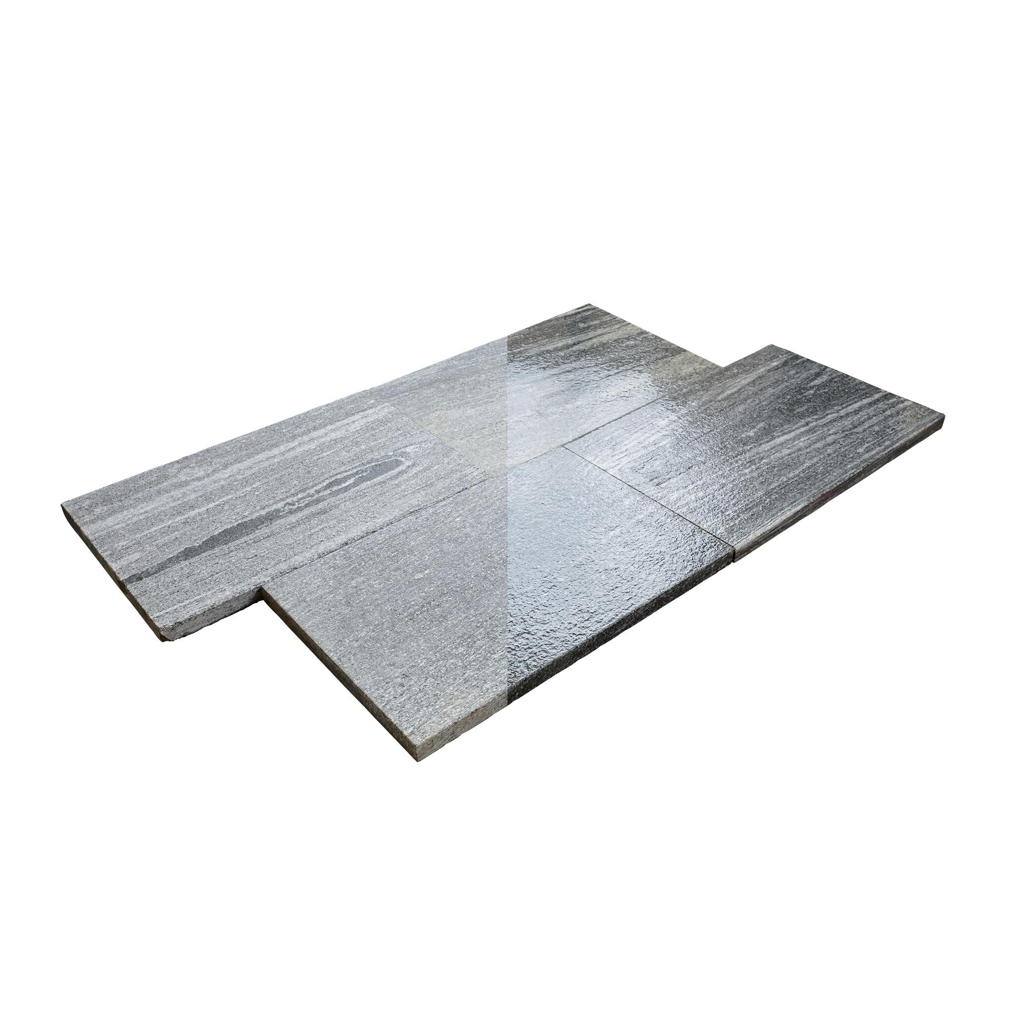 Terrassenplatten, Gneis anthrazit (Juparana) geflammt & gebürstet, 60x40x3cm