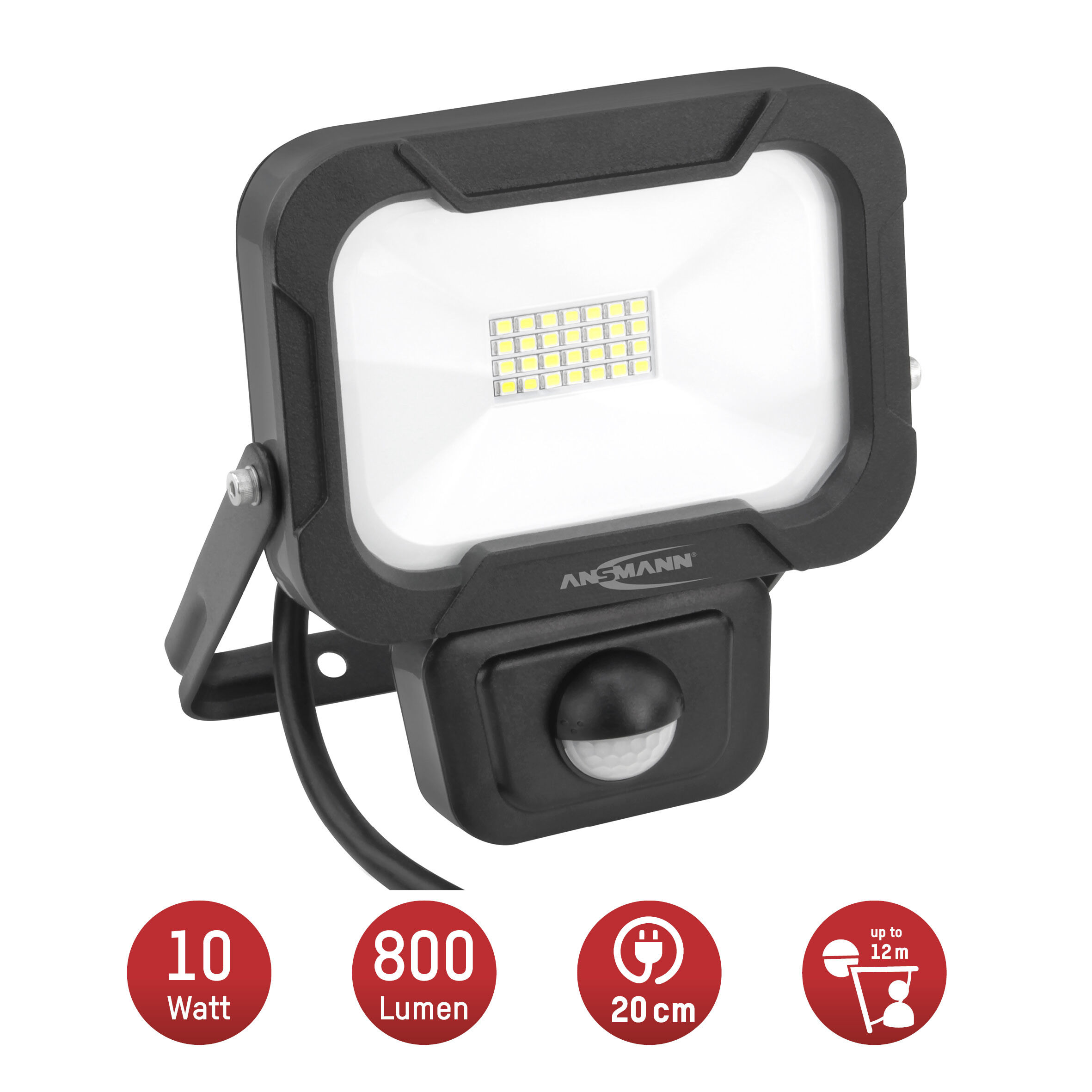 ANSMANN Wandstrahler mit Bewegungsmelder LED 10W – IP54 wetterfest