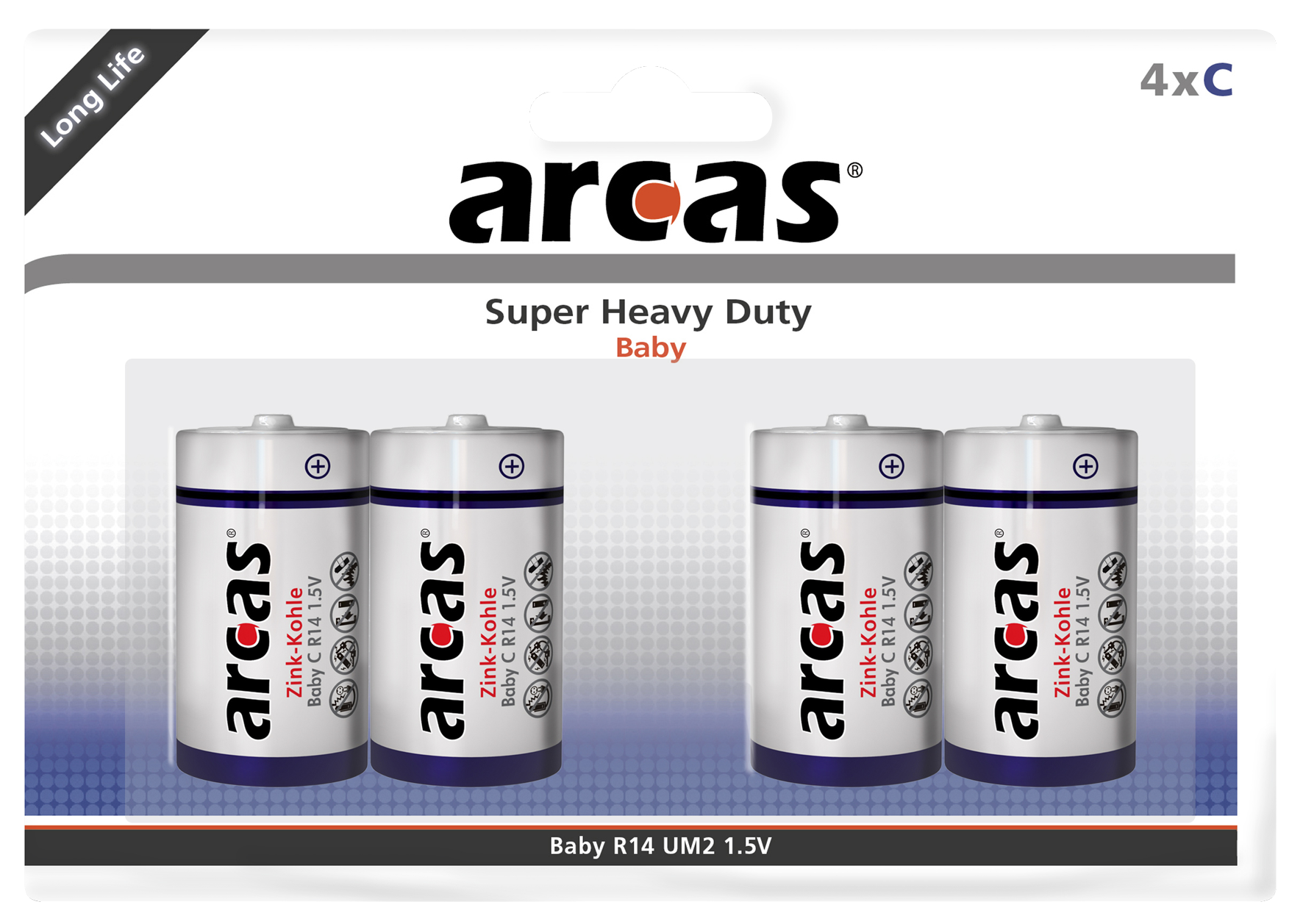 Baby-Batterie Super Heavy Duty 1,5V, Typ C/R14, 4er-Pack