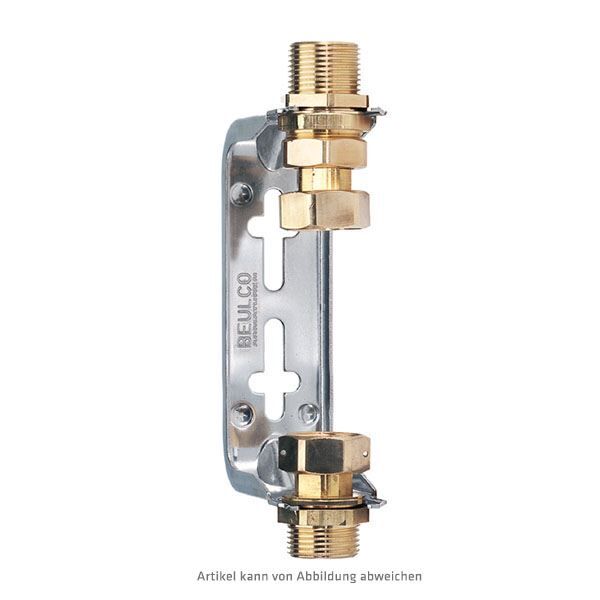 Wasserzähleranschlussgarnitur Q3=4 (alt Qn2,5) 3/4"x3/4" für senkrechten Zählereinbau Bügel offen, starr - Modell 60121E Wandabstand 82 mm. Q3 = 4 (vorher Qn 2,5) - NW 3/4“, Einbaulänge 105-110 mm, LAV B 60