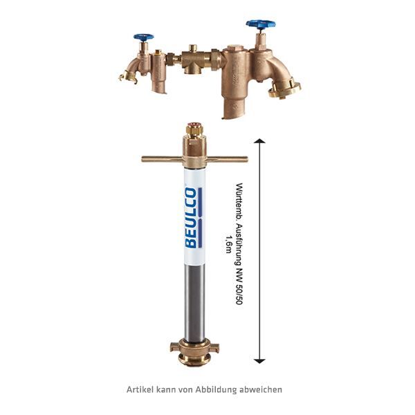 Trinkwasser-Standrohr, würrtemb. NW50/50, für Wasserzähler Qn6 ohne Überbrückungsrohr mit Systemtrenner BA DN20 x DN40