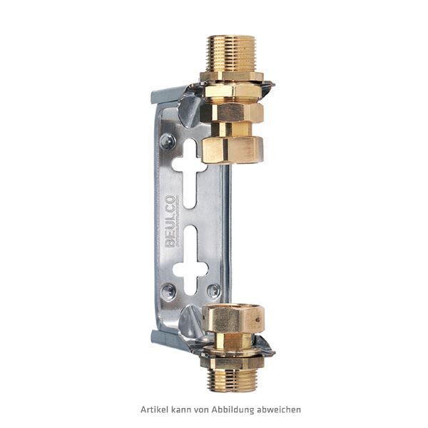 Wasserzähleranschlussgarnitur Q3=4 (alt Qn2,5) 3/4"x3/4" für senkrechten Zählereinbau Bügel offen, vestellbar - Modell 6070E für die Wandbefestigung. Q3 = 4 (vorher Qn 2,5) - NW 3/4“, Einbaulänge 105-110 mm, LAV B 60