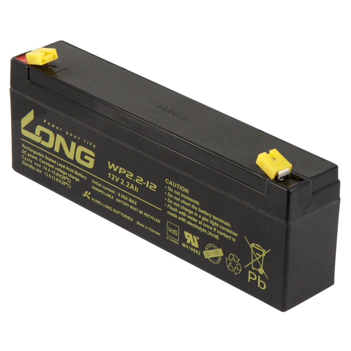 Bleiakku KUNG LONG ''WP2,2-12'' 12V/2,2Ah, VdS, 178x34x60mm, 1,06kg