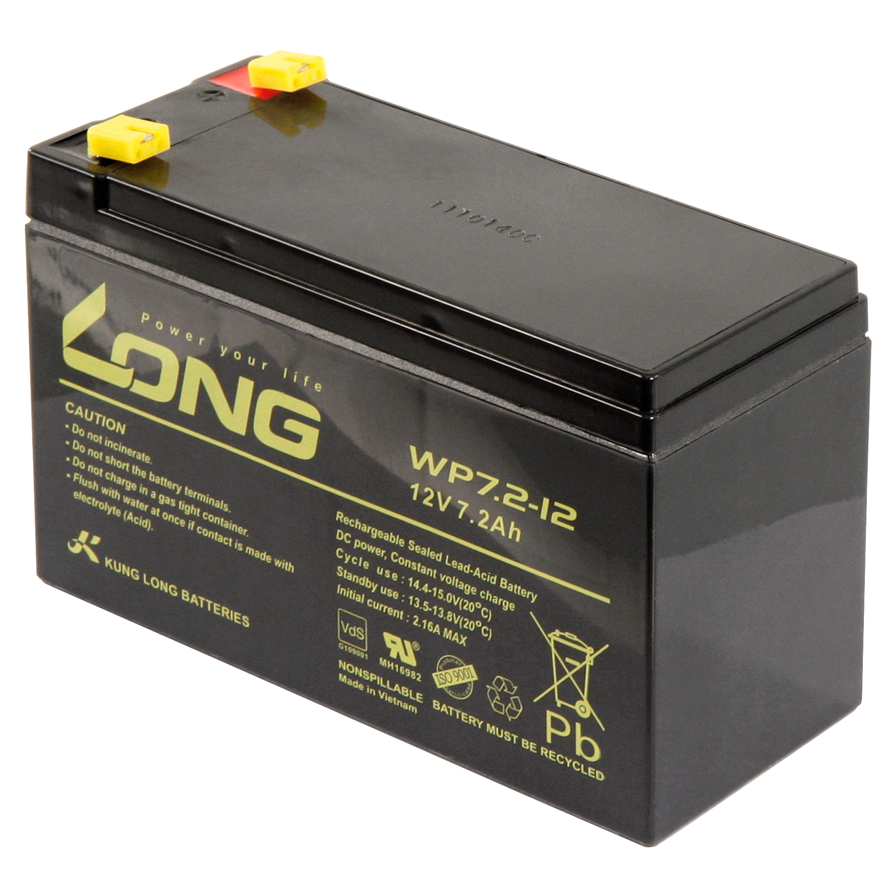 Bleiakku KUNG LONG ''WP7,2-12'' 12V/7,2Ah, VdS, 151x65x102mm, 2,67kg