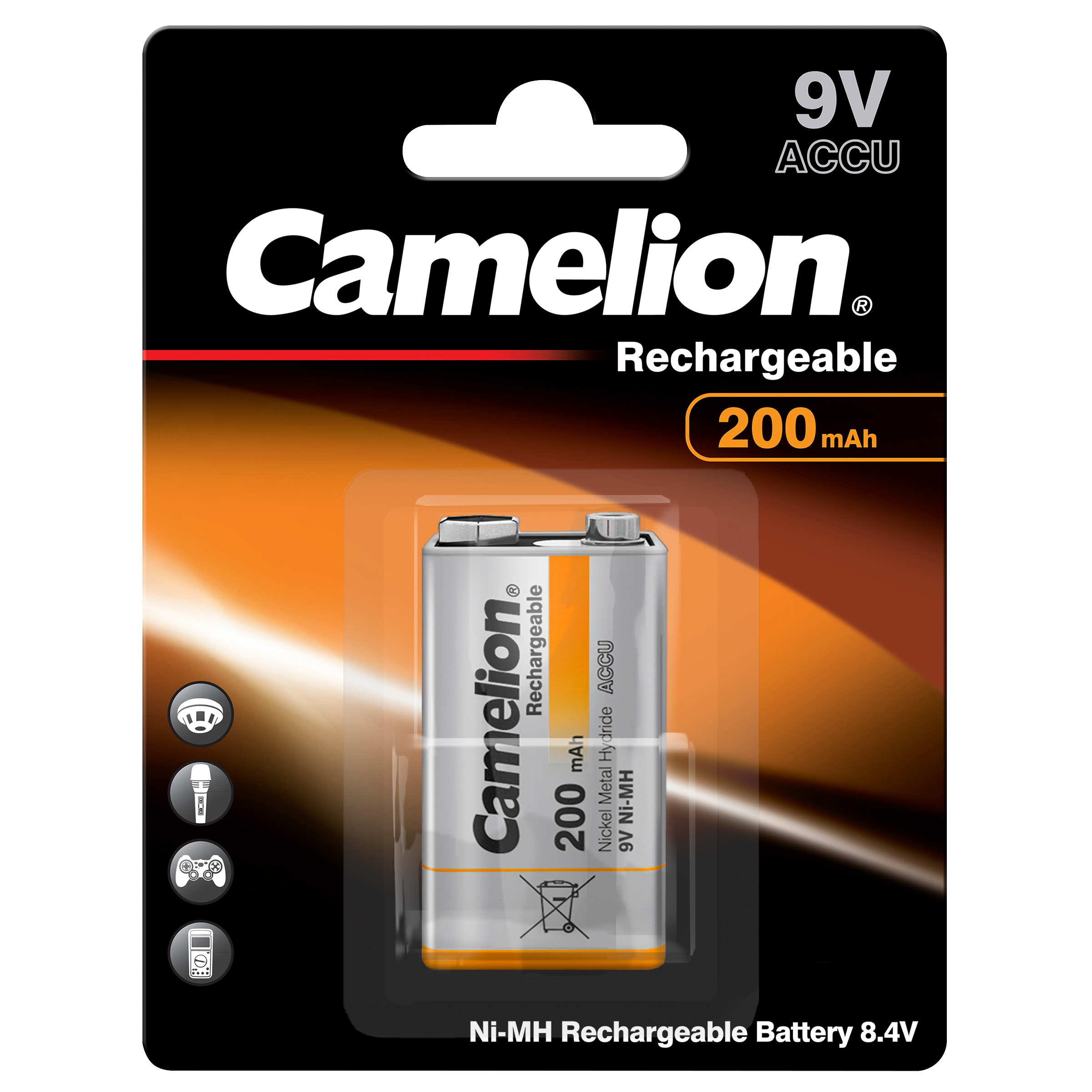 Block-Akku CAMELION, 200mAh, Typ 9V Block, NiMH, 1er-Blister