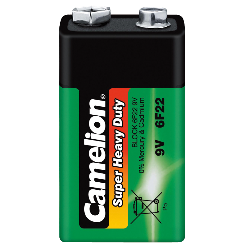 Block-Batterie CAMELION Super Heavy Duty 9V, Typ 6F22, 1er-Shrink