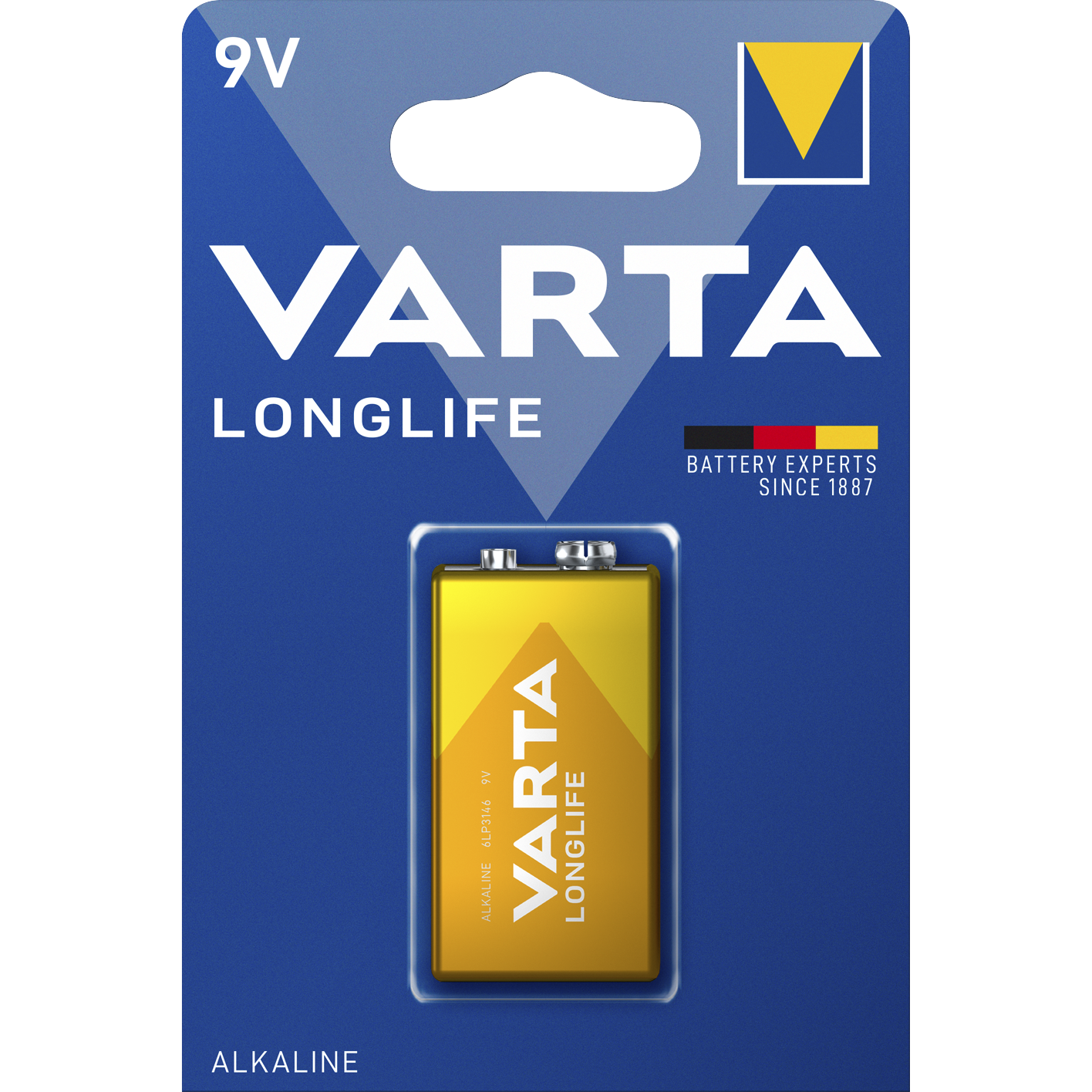E-Block Batterie VARTA ''LONGLIFE'' Alkaline, 1,5 V, 6LR61, 1er-Blister