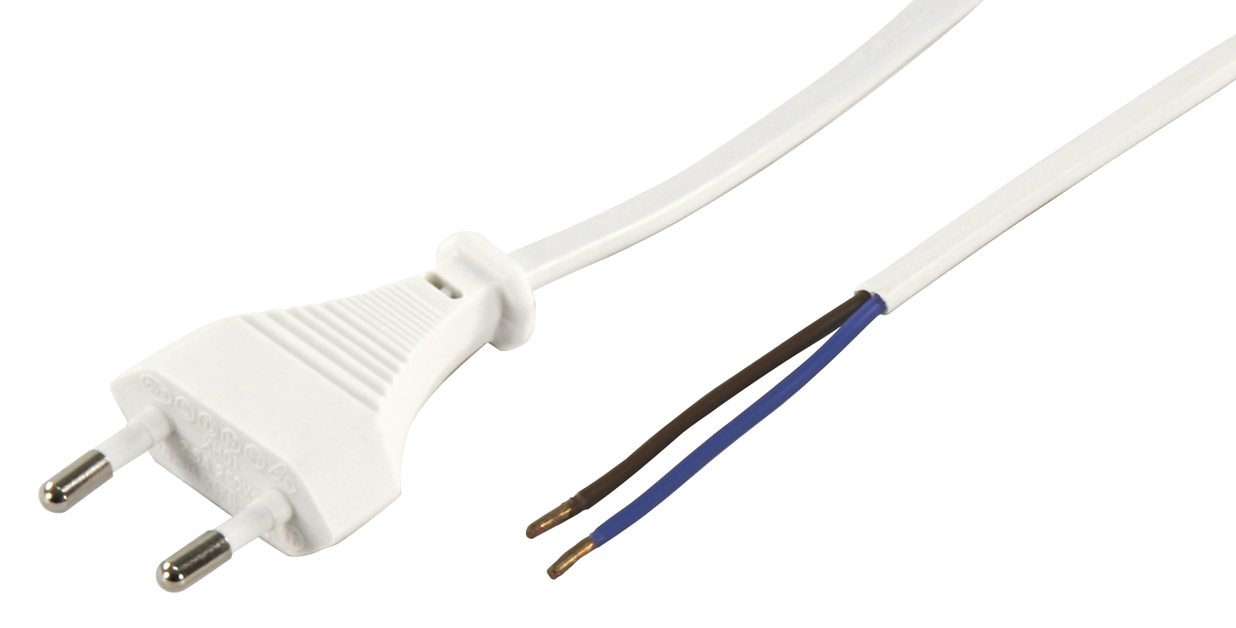 Euro-Netzkabel McPower mit blanken Enden Länge 1,5m, 2x0,75 mm², weiß