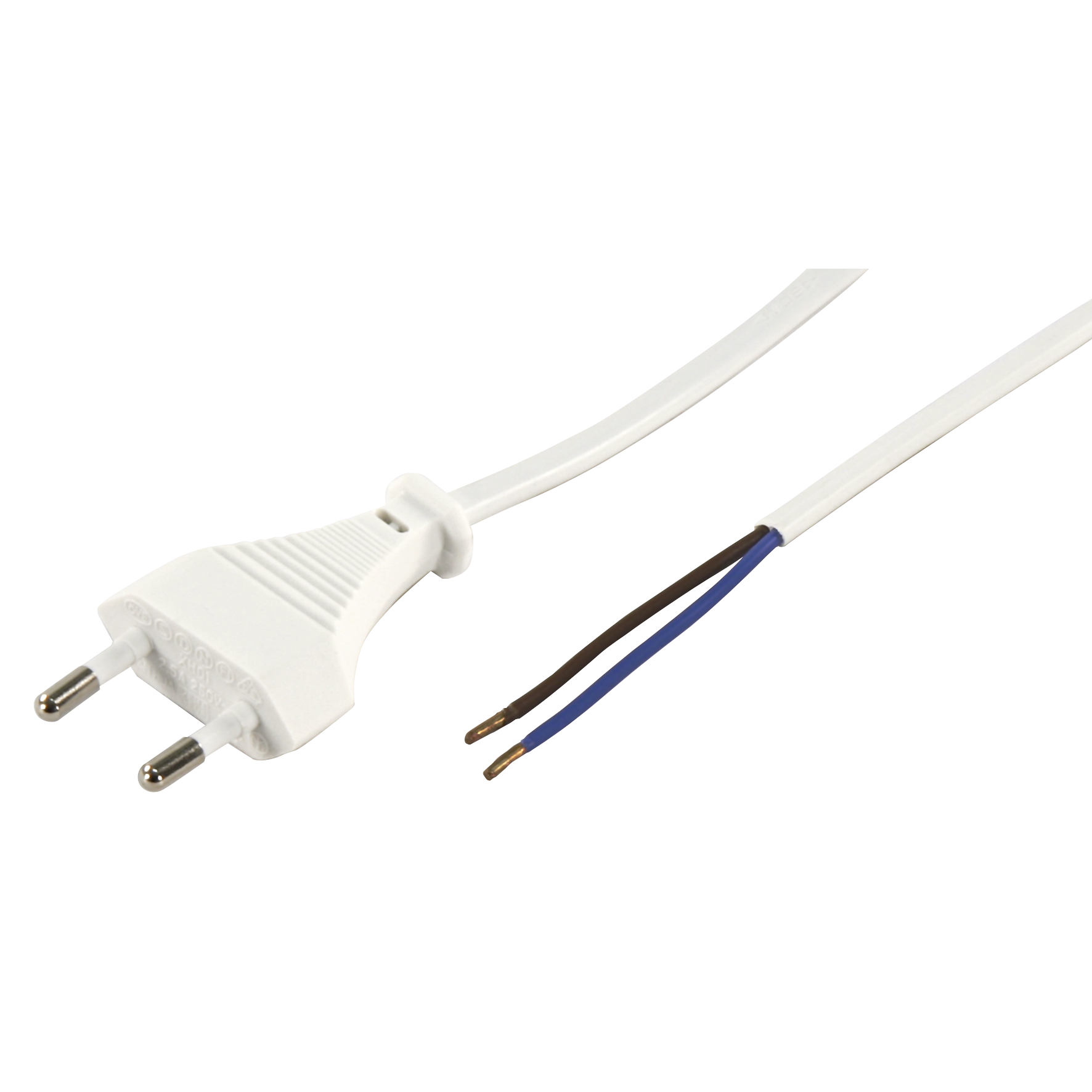 Euro-Netzkabel McPower mit blanken Enden Länge 2m, 2x0,75 mm², weiß