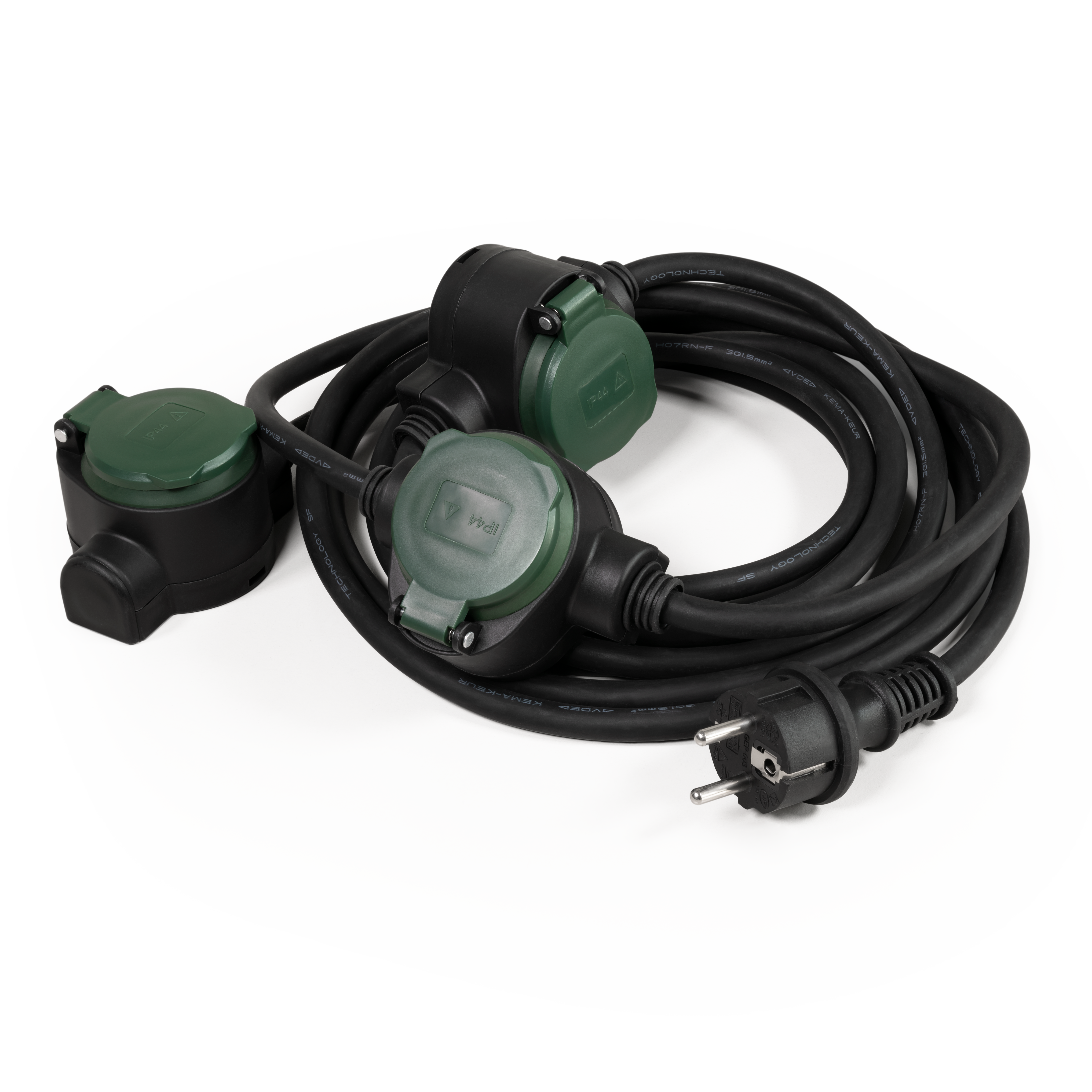 Garten-Verlängerungskabel McPower, 3 Steckdosen, IP44, 10m Kabel, 5m+2,5m+2,5m