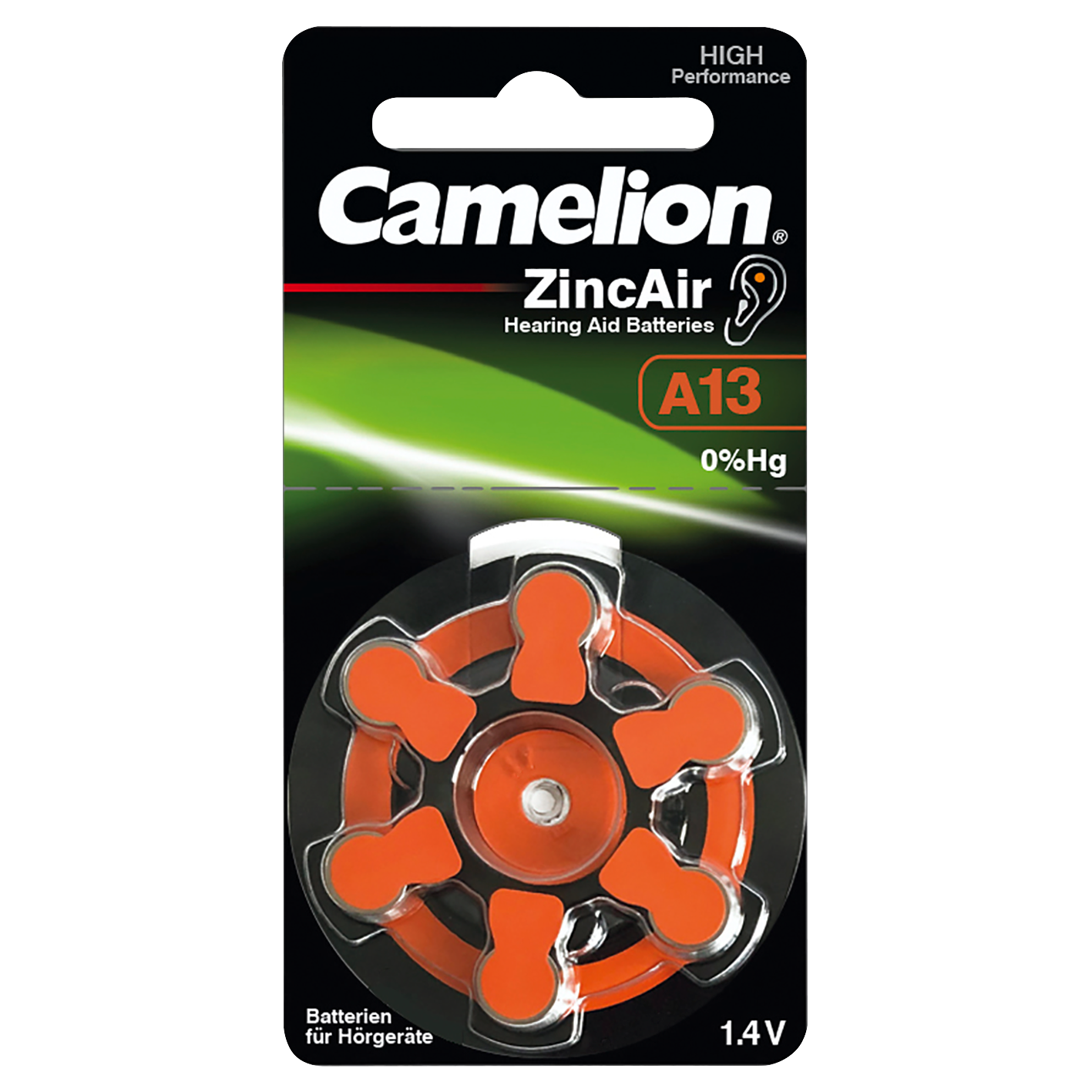 Knopfzelle CAMELION, A13, Zink-Luft, 6er-Blister