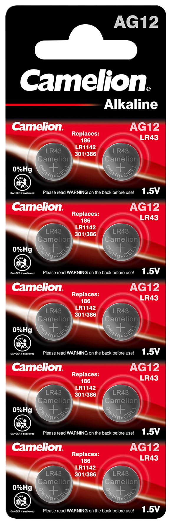 Knopfzelle CAMELION, AG12, 1,5V, Alkaline, 10er-Blister