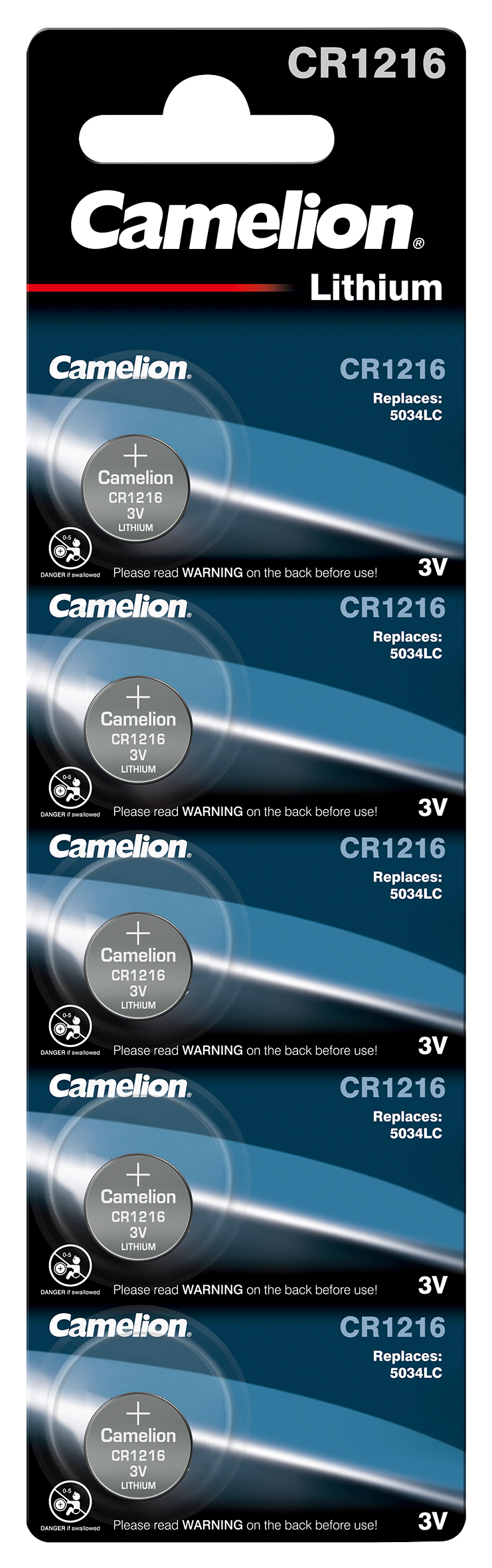 Knopfzelle CAMELION, CR1216 3,0V, Lithium, 5er-Blister