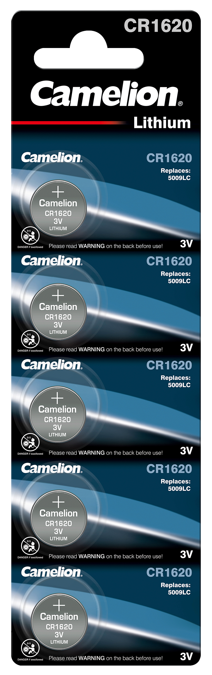 Knopfzelle CAMELION, CR1620 3,0V, Lithium, 5er-Blister
