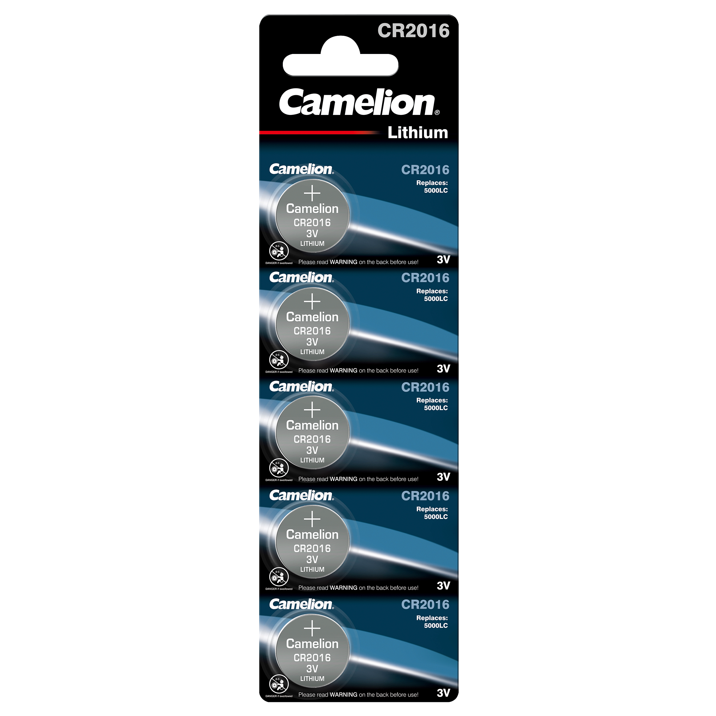 Knopfzelle CAMELION CR2016 3,0V, Lithium, 5er-Blister