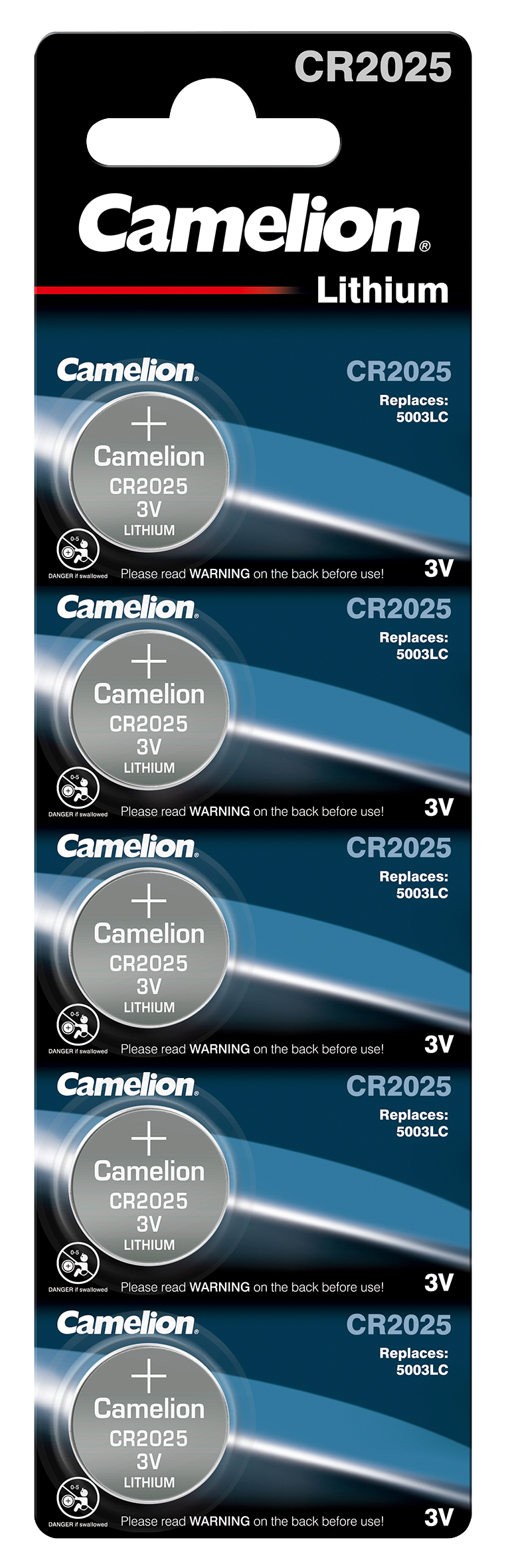 Knopfzelle CAMELION CR2025, 3,0V, Lithium, 5er-Blister