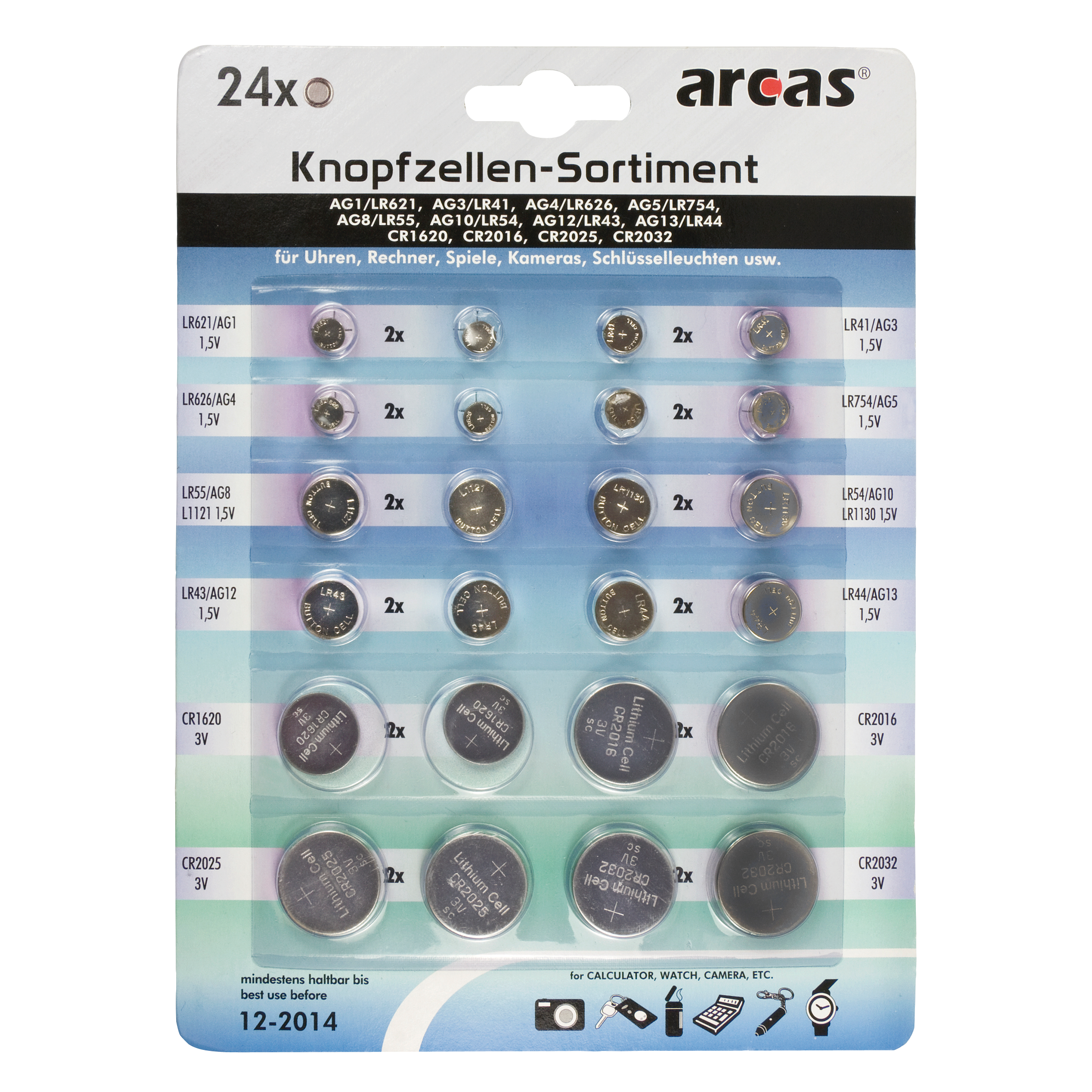 Knopfzellen-Sortiment Alkaline und Lithium, 24-teilig