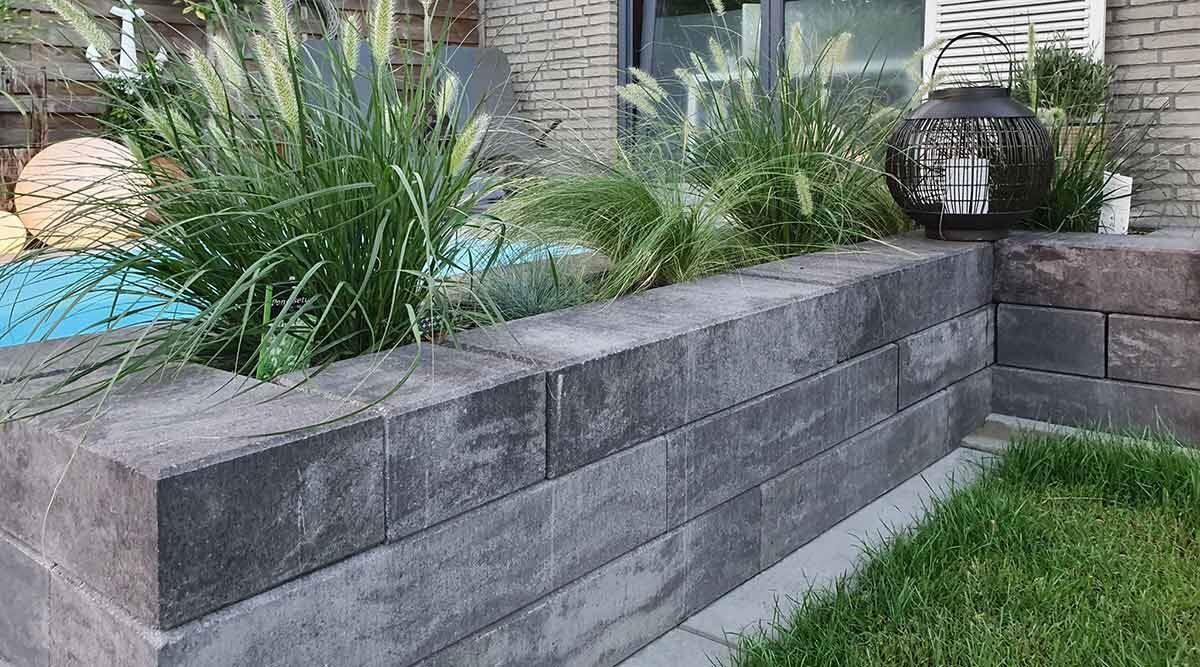 Mauerstein, IMPRESSA-MAUER, 57x19x12,5, Basalt Meliert
