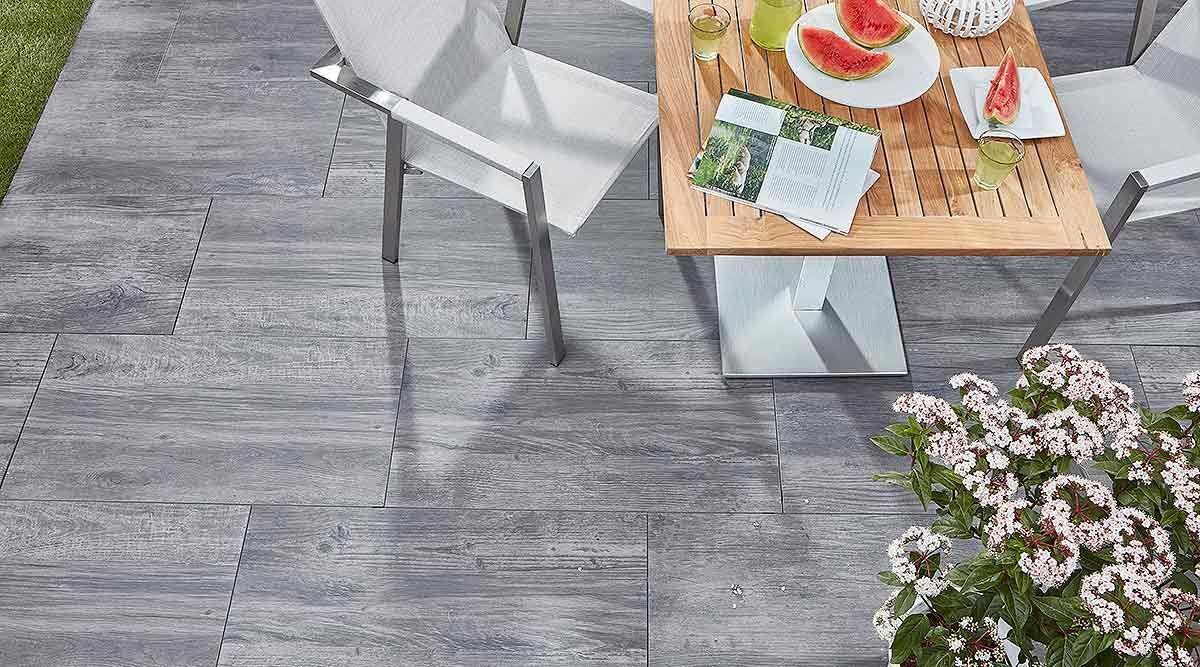 Terrassenplatte PUREA, 90x45x4, Holz Grigio