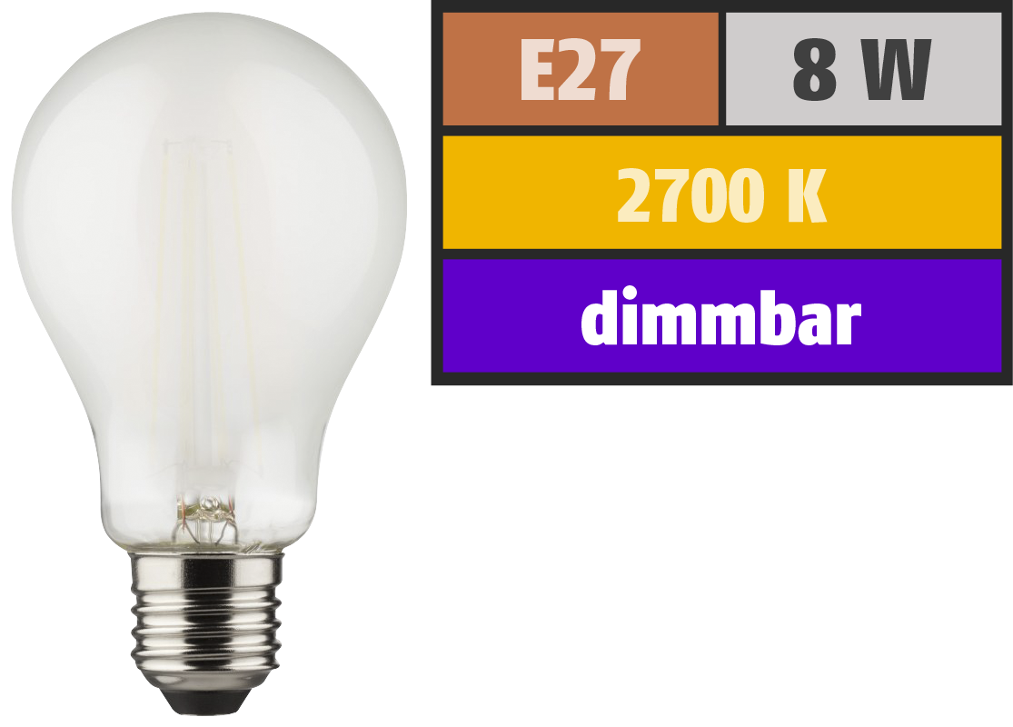 LED Filament Glühlampe, E27, 8W, 1055lm, 2700K, warmweiß, dimmbar, matt