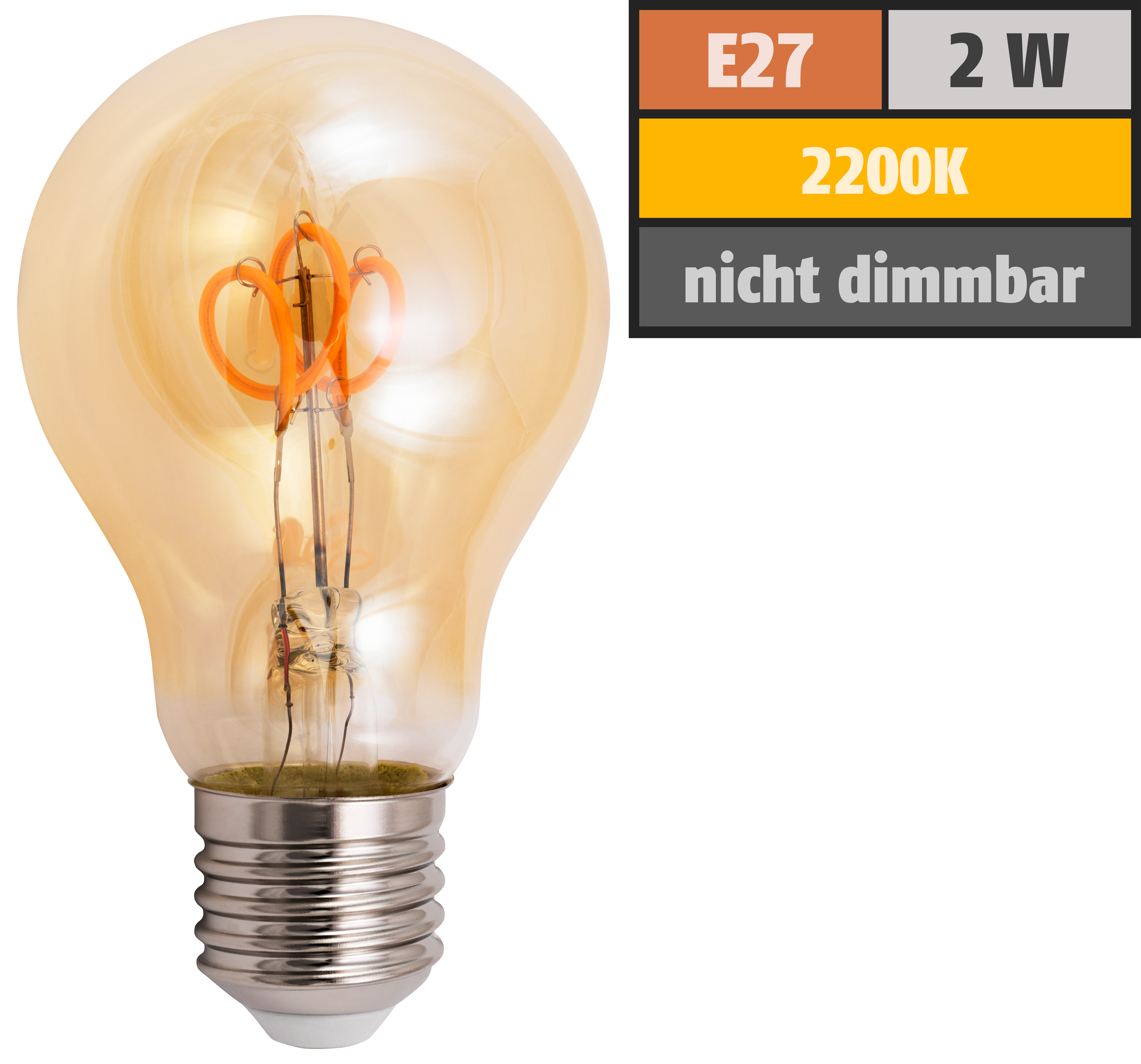LED Filament Glühlampe McShine ''Retro'' E27, 2W, 160lm, warmweiß, goldenes Glas