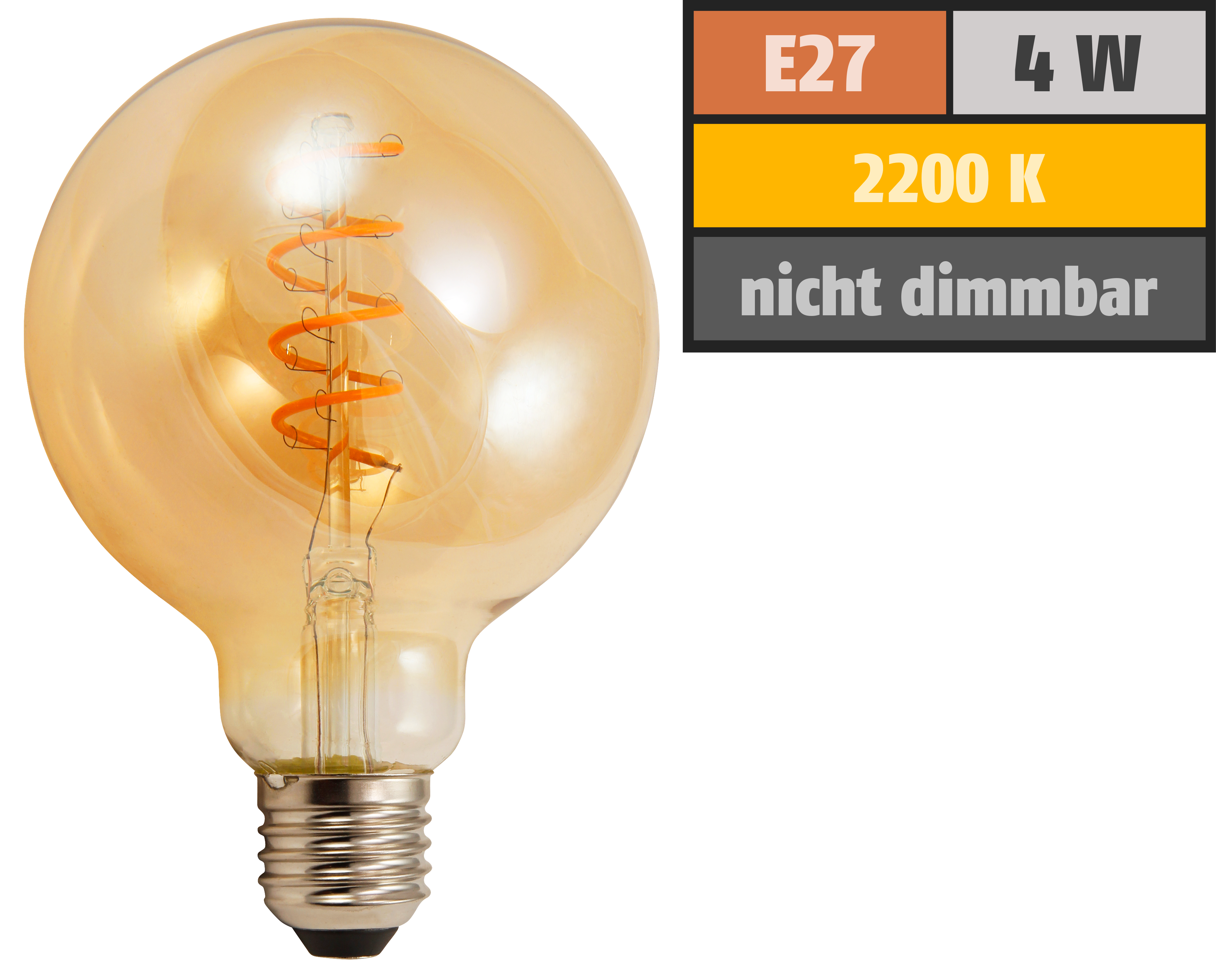 LED Filament Globelampe McShine ''Retro'' E27, 4W, 280lm, warmweiß, goldenes Glas