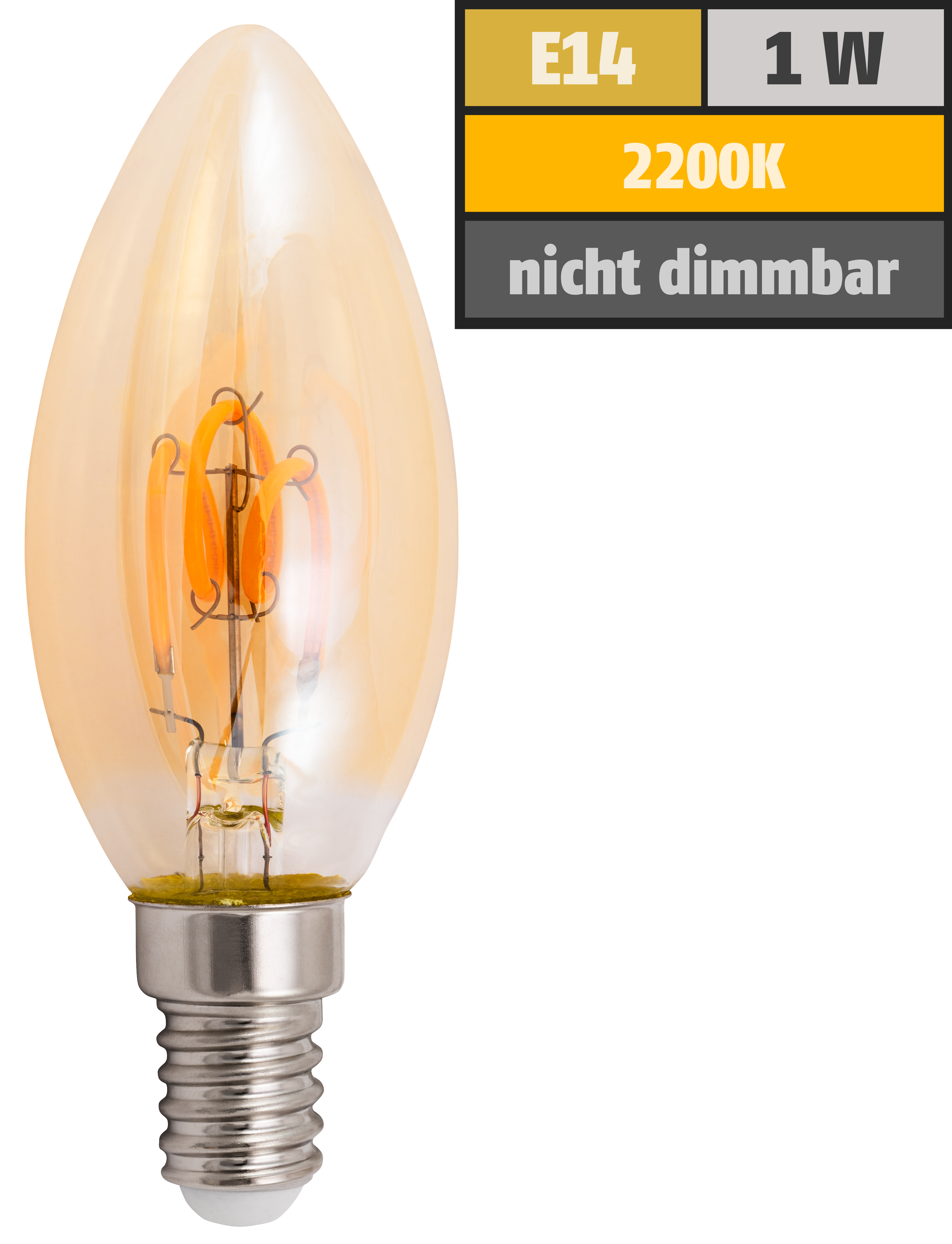 LED Filament Kerzenlampe McShine ''Retro'' E14, 1W, 90lm, warmweiß, goldenes Glas