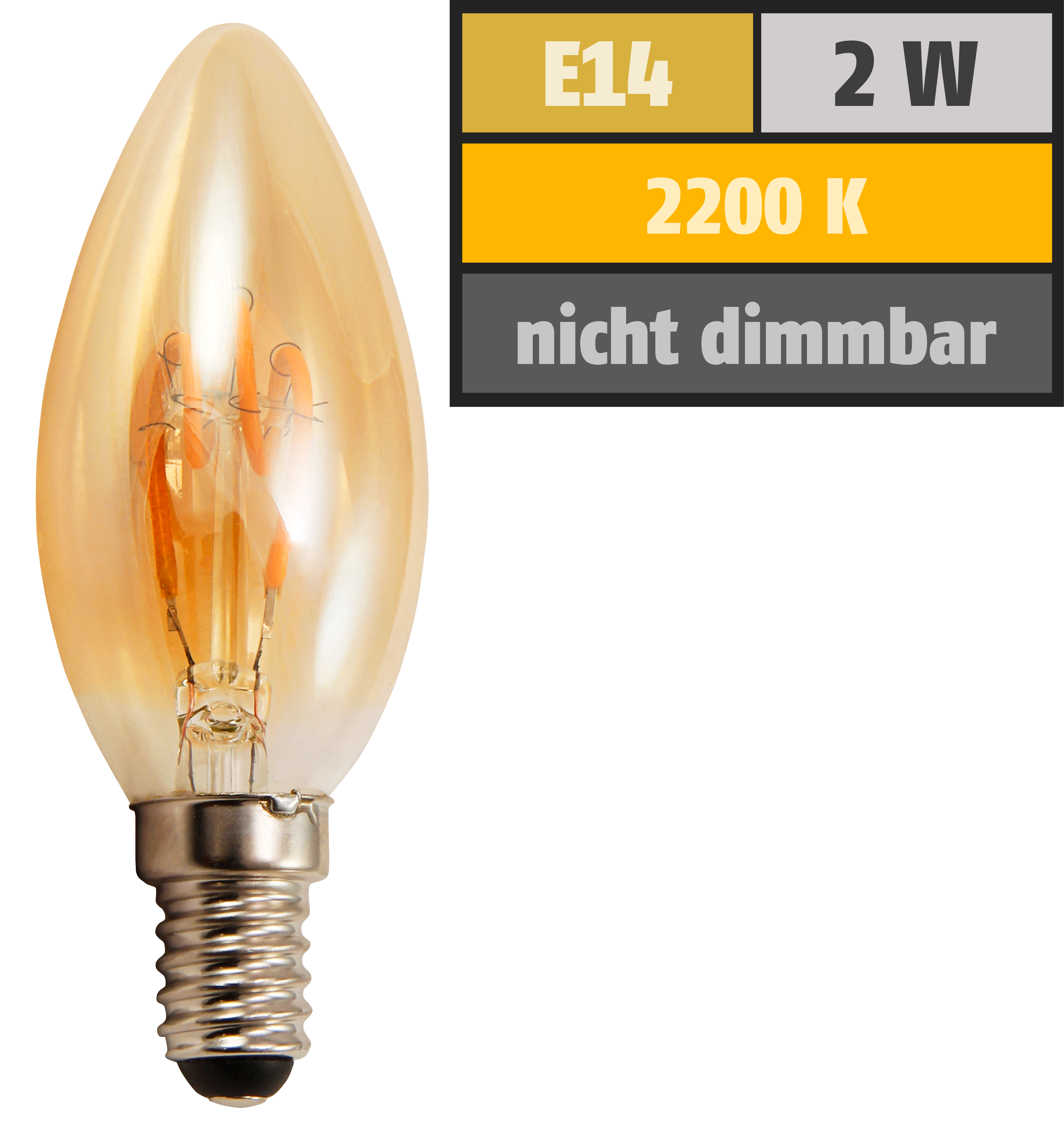 LED Filament Kerzenlampe McShine ''Retro'' E14, 2W, 150lm, warmweiß, goldenes Glas