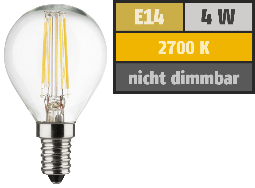 LED Filament Tropfenlampe, E14, 4W, 470lm, 2700K, warmweiß, 3er Set