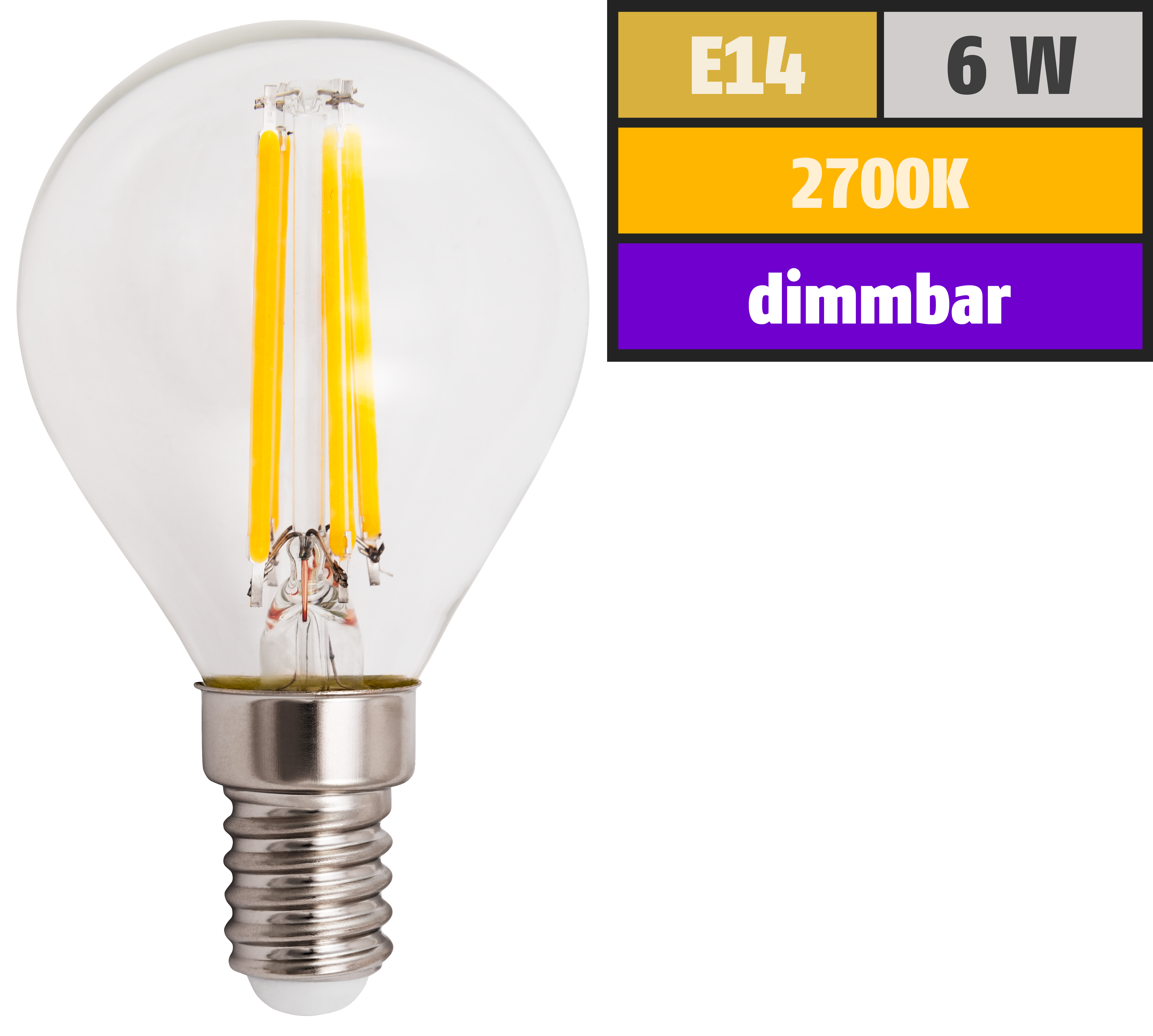 LED Filament Tropfenlampe McShine ''Filed'' E14, 6W, 600lm, warmweiß, dimmbar