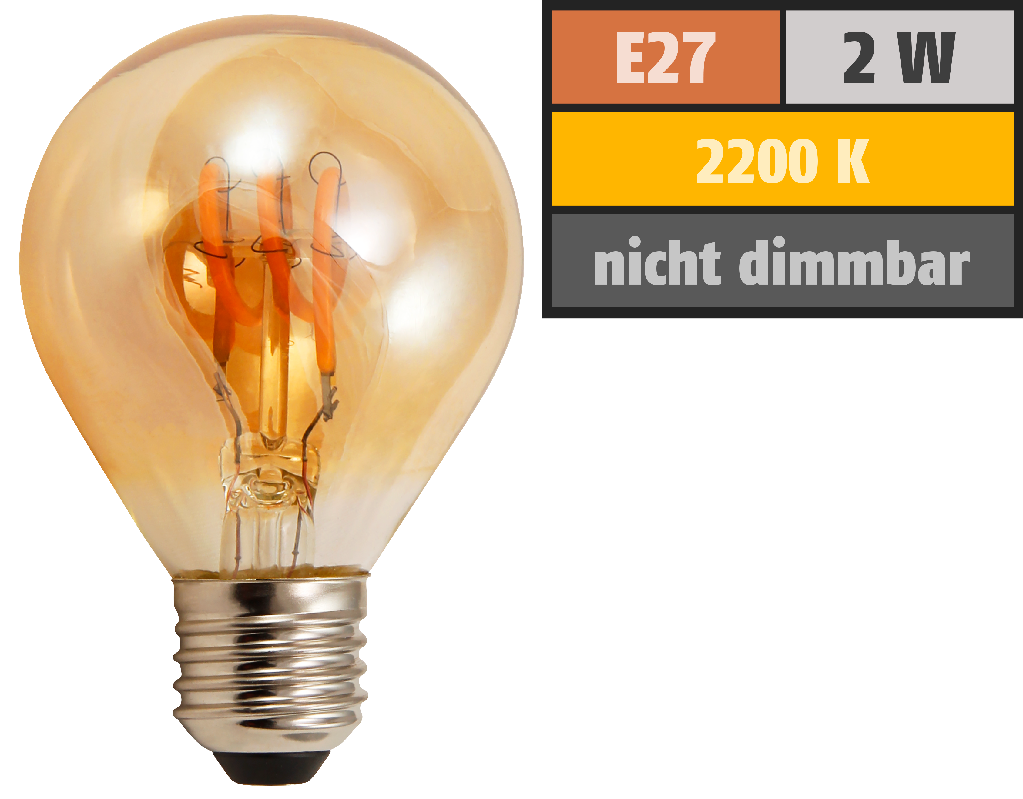 LED Filament Tropfenlampe McShine ''Retro'' E27, 2W, 150lm, warmweiß,goldenes Glas