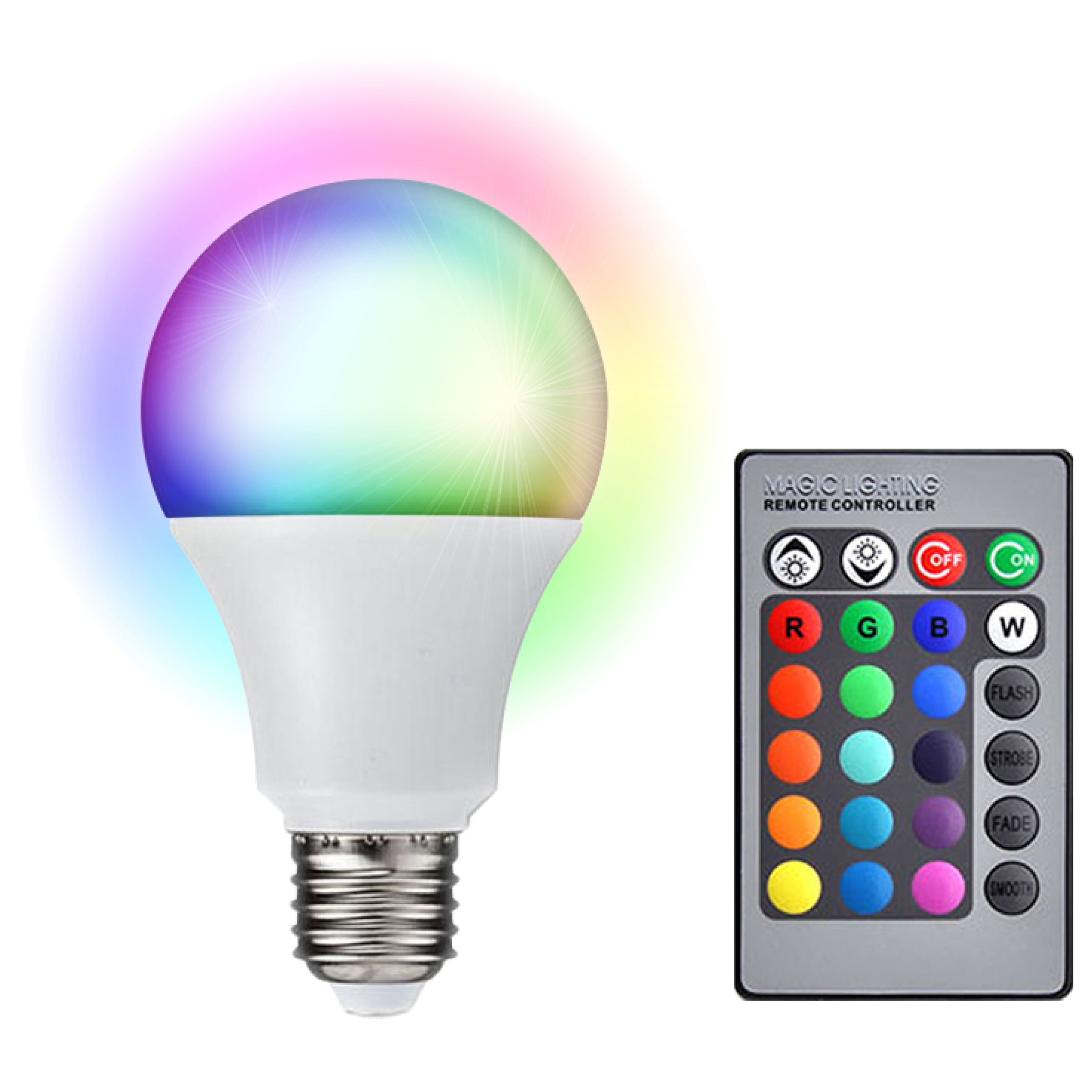 LED Glühbirne Farbwechsel, RGB, E27, inkl. Fernbedienung, 16 Farben, 230V, 200lm