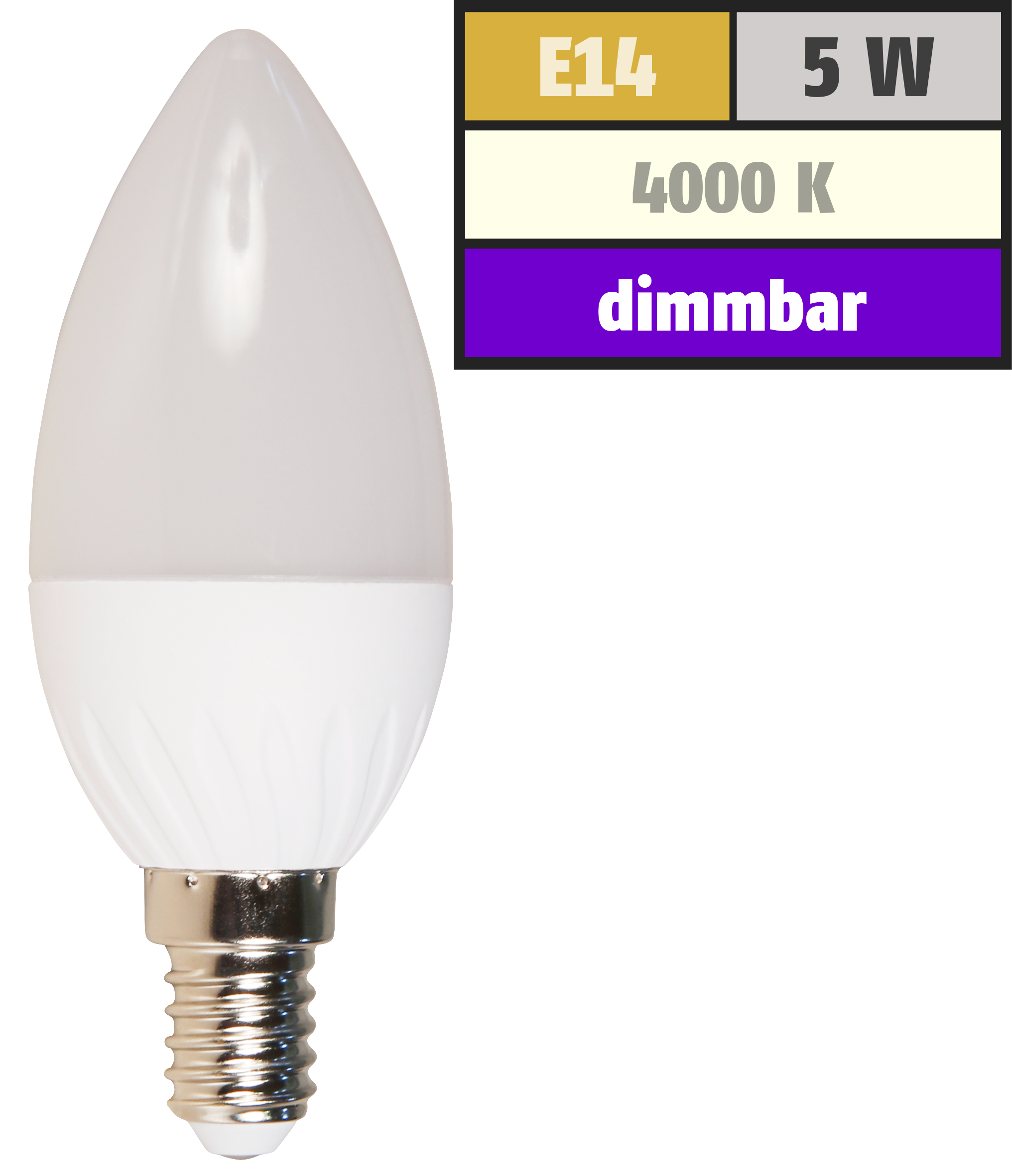 LED Kerzenlampe McShine, E14, 5W, 350lm, 160°, 4000K, neutralweiß, dimmbar