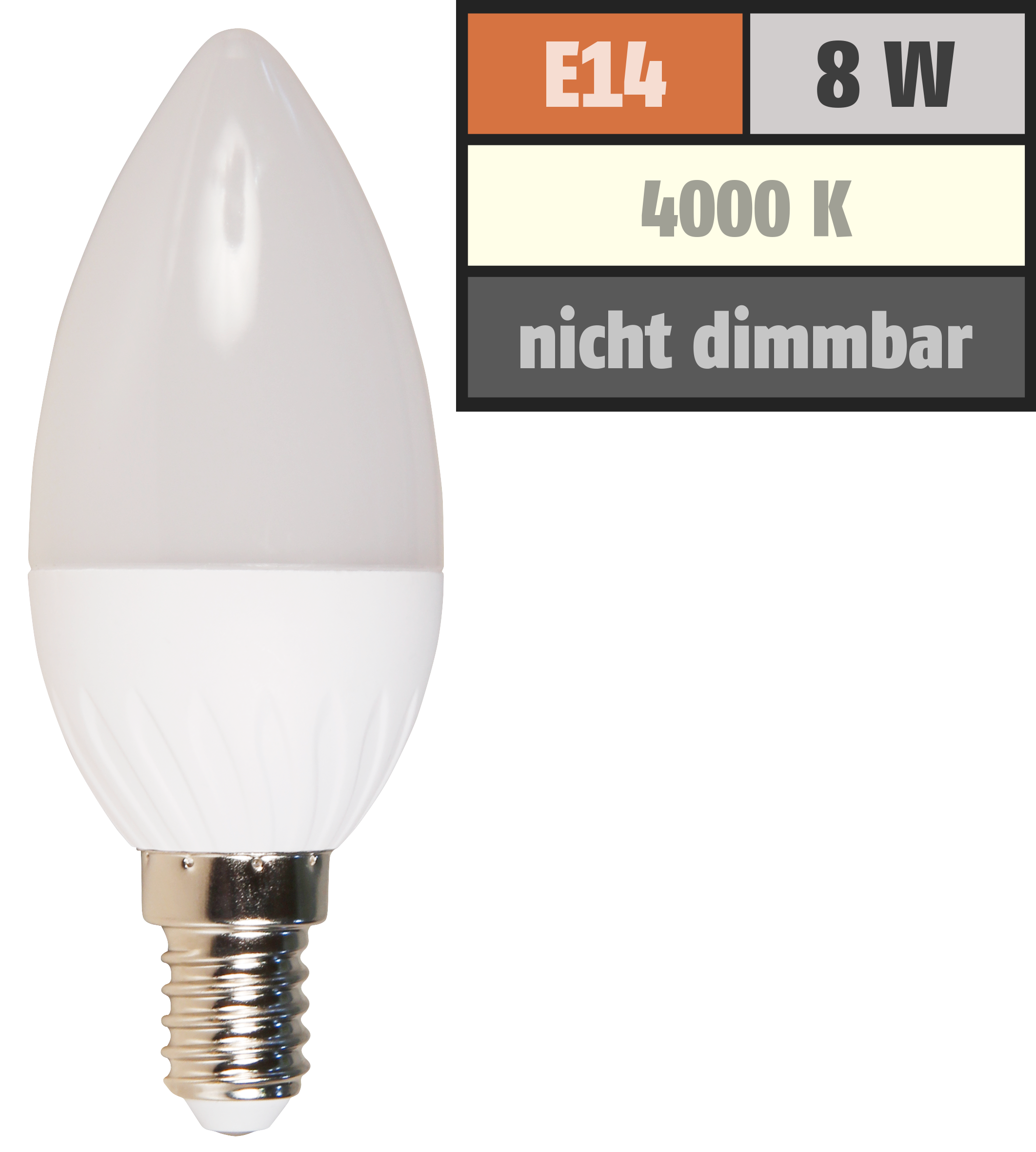 LED Kerzenlampe McShine, E14, 8W, 600lm, 160°, 4000K, neutralweiß, Ø37x105mm