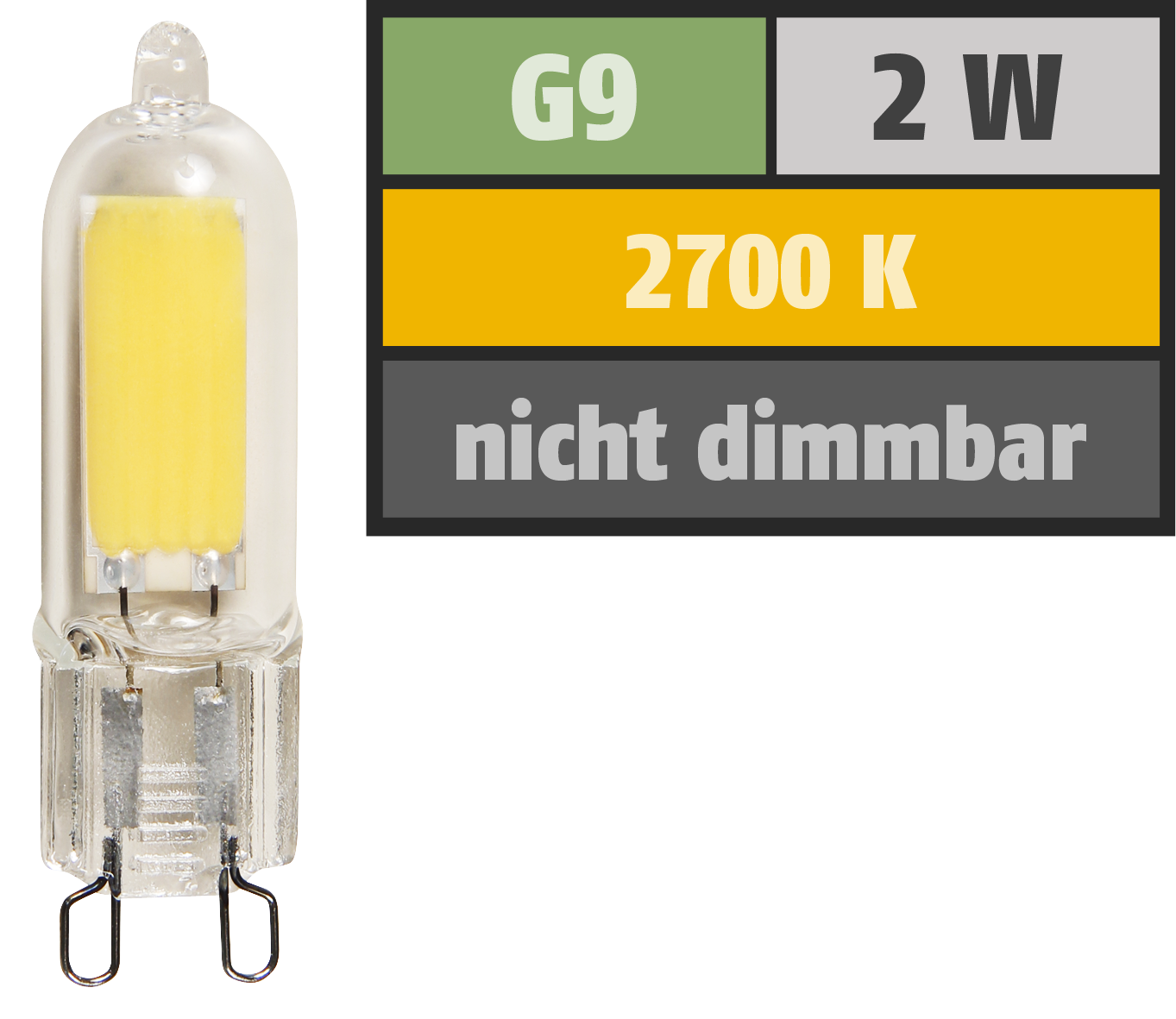 LED-Stiftsockellampe McShine, G9, 2W, 220lm, warmweiß