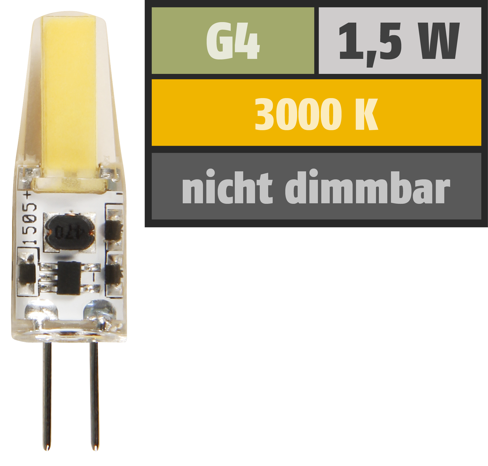 LED-Stiftsockellampe McShine ''Silicia COB'', G4, 1,5W, 200 lm, warmweiß