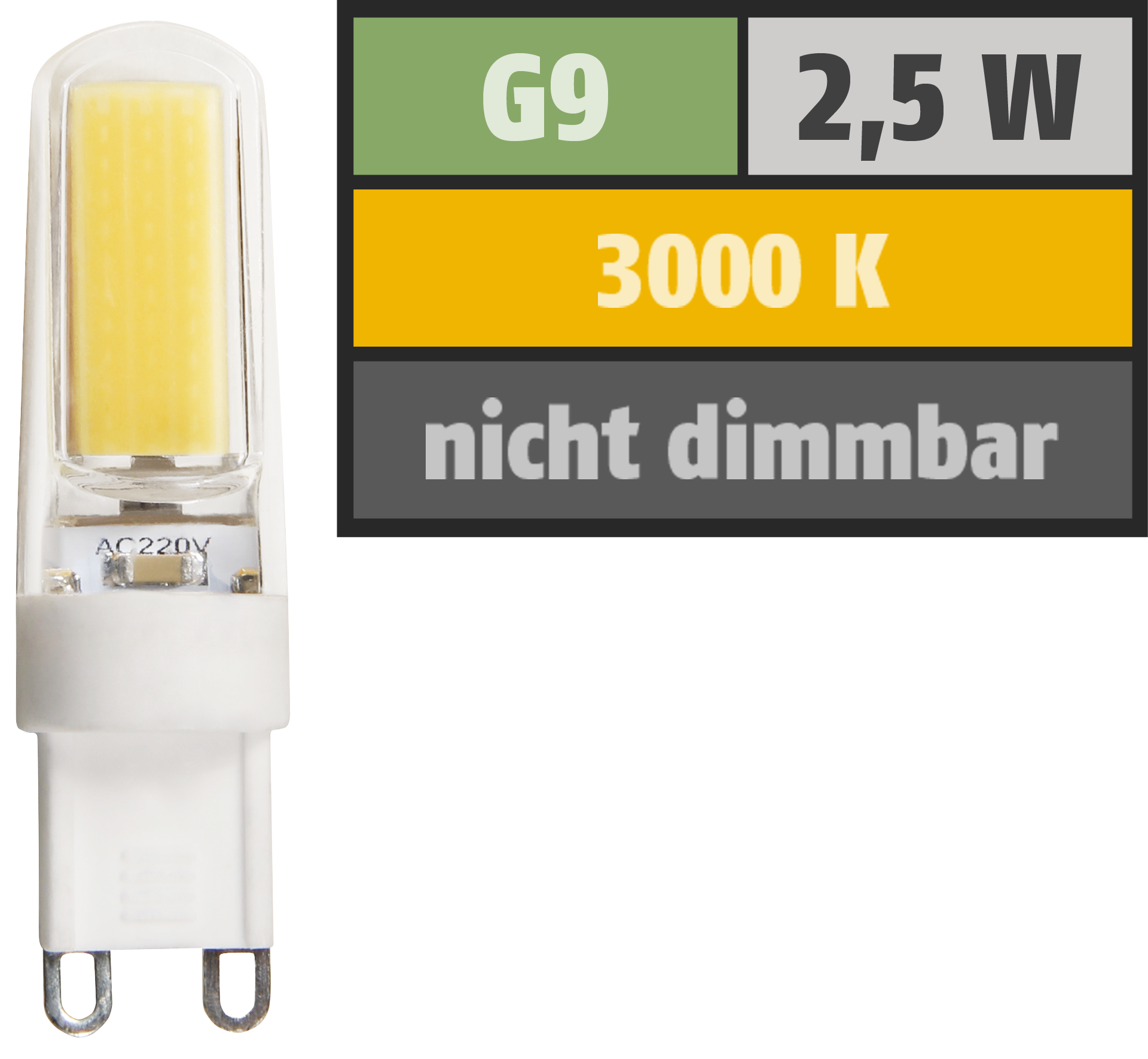 LED-Stiftsockellampe McShine ''Silicia COB'', G9, 2,5W, 260 lm, warmweiß