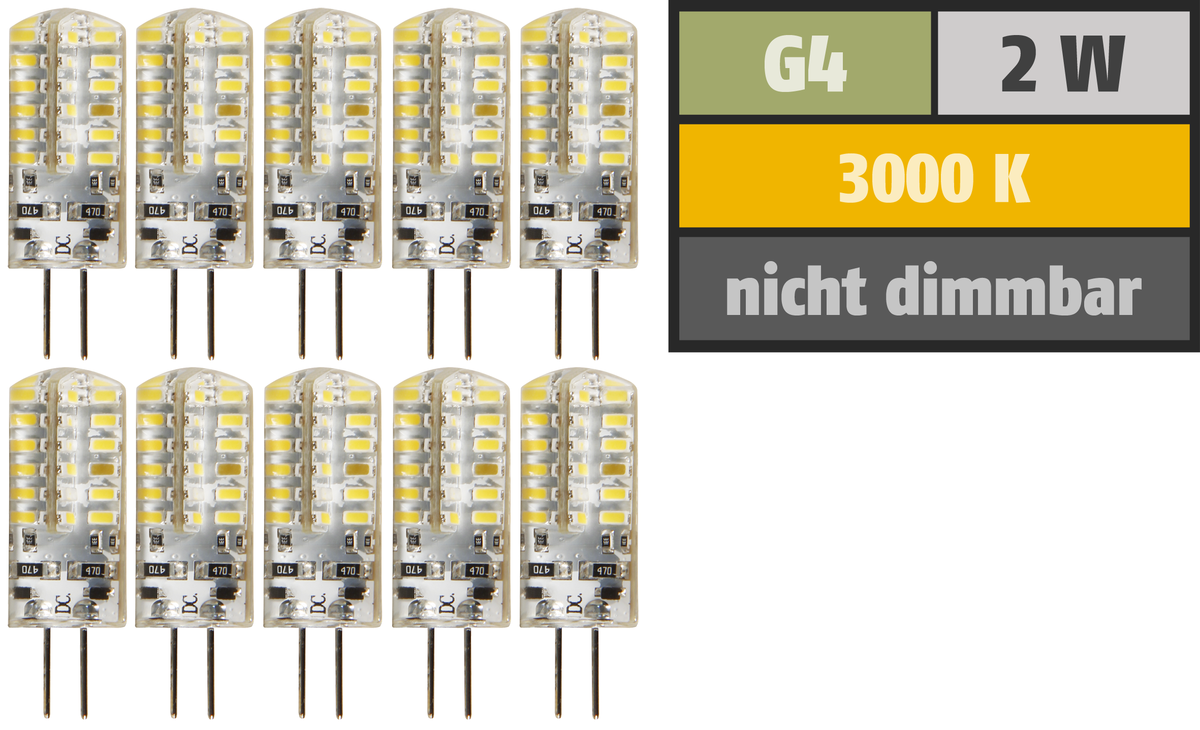 LED-Stiftsockellampe McShine ''Silicia'', G4, 2W, 160lm, warmweiß, 10er-Pack