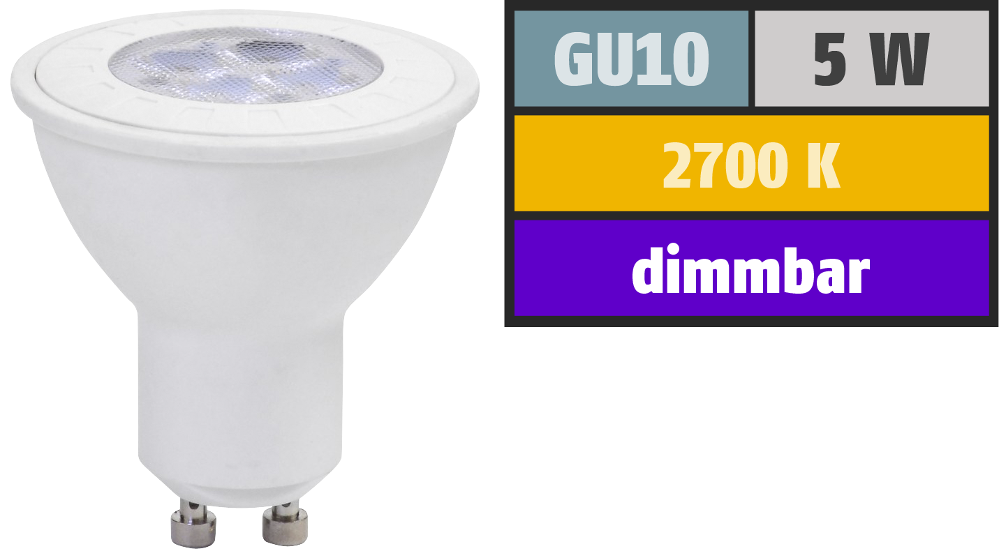 LED-Strahler GU10, 5W, 320lm, 2700K, warmweiß, dimmbar