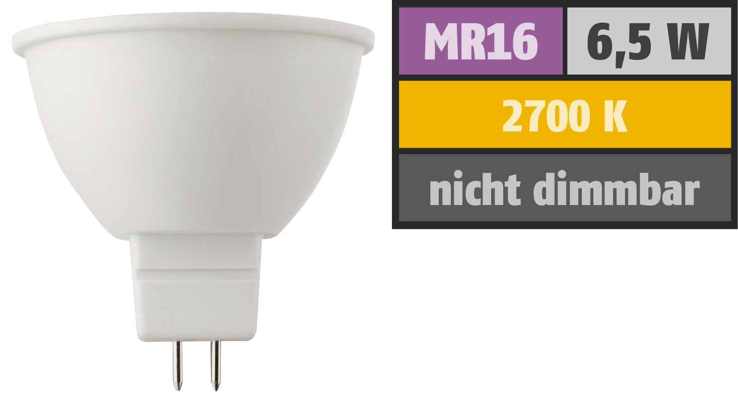 LED Strahler MR16, 6,5W, 430lm, 2700K, warmweiß