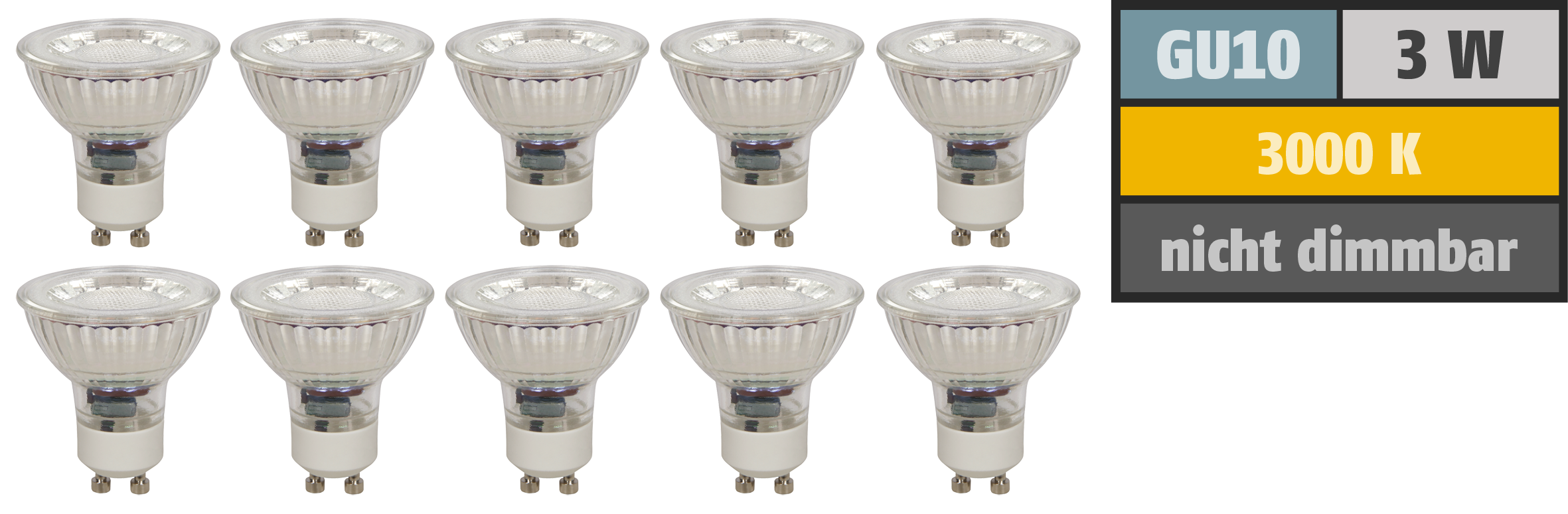 LED-Strahler McShine ''MCOB'' GU10, 3W, 250 lm, warmweiß, 10er-Pack