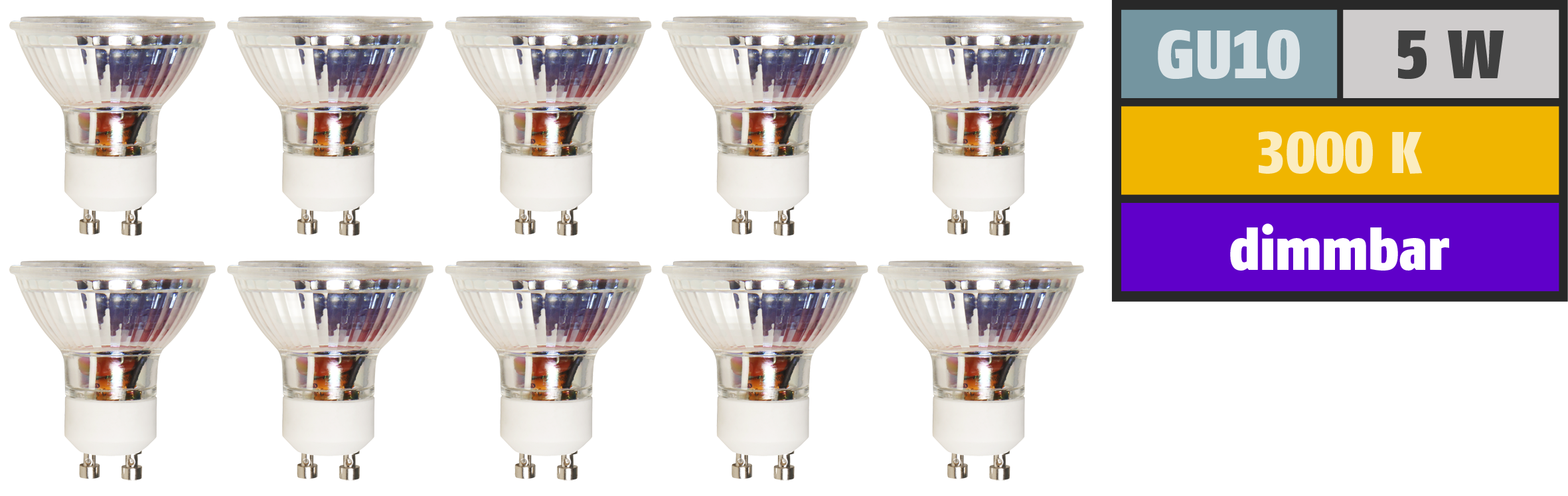 LED-Strahler McShine ''MCOB'' GU10, 5W, 350 lm, warmweiß, dimmbar, 10er-Pack