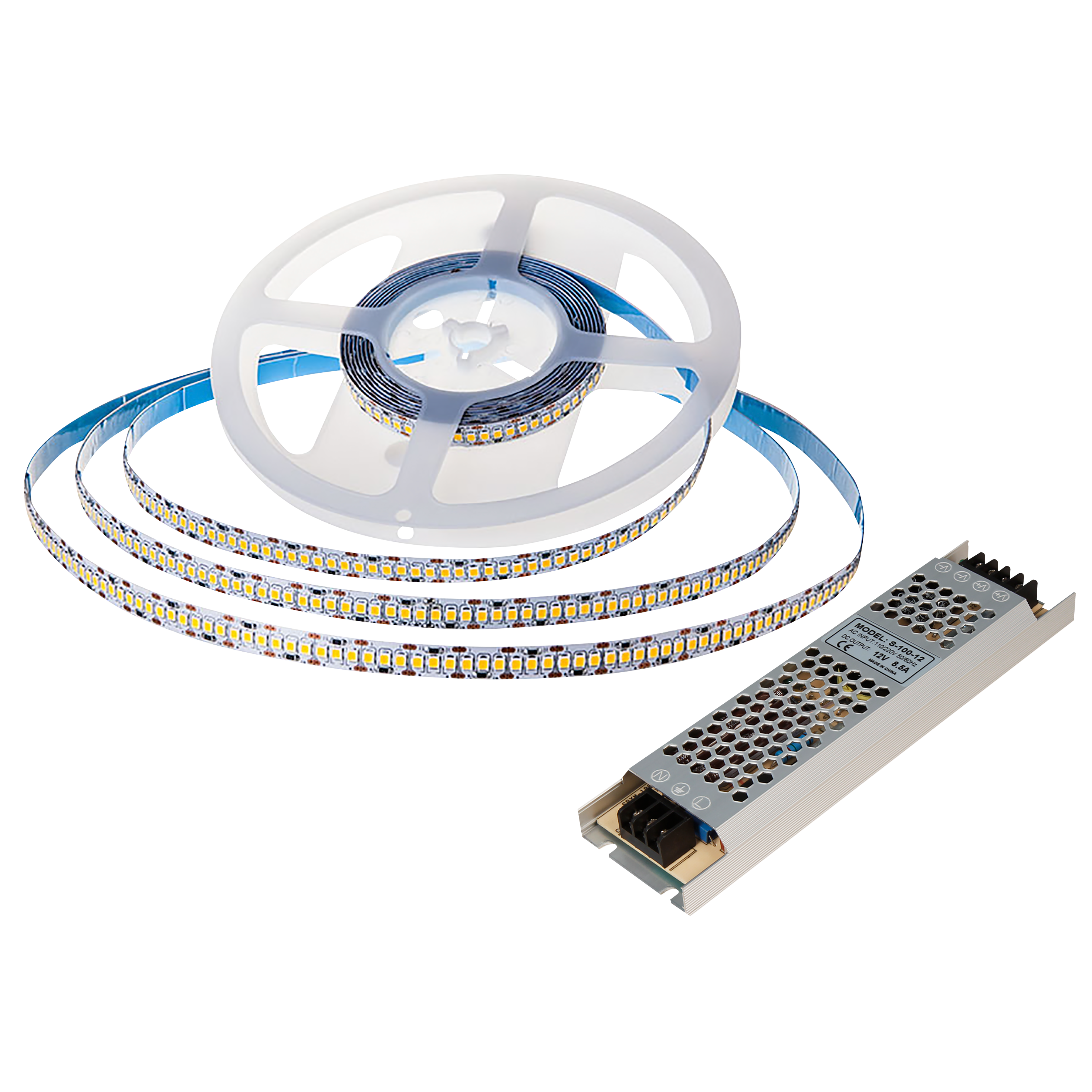 LED-Stripe SET, 240LED/m, 2000lm/m, 20W/m, tageslichtweiß, 5m Rolle, 100W Trafo