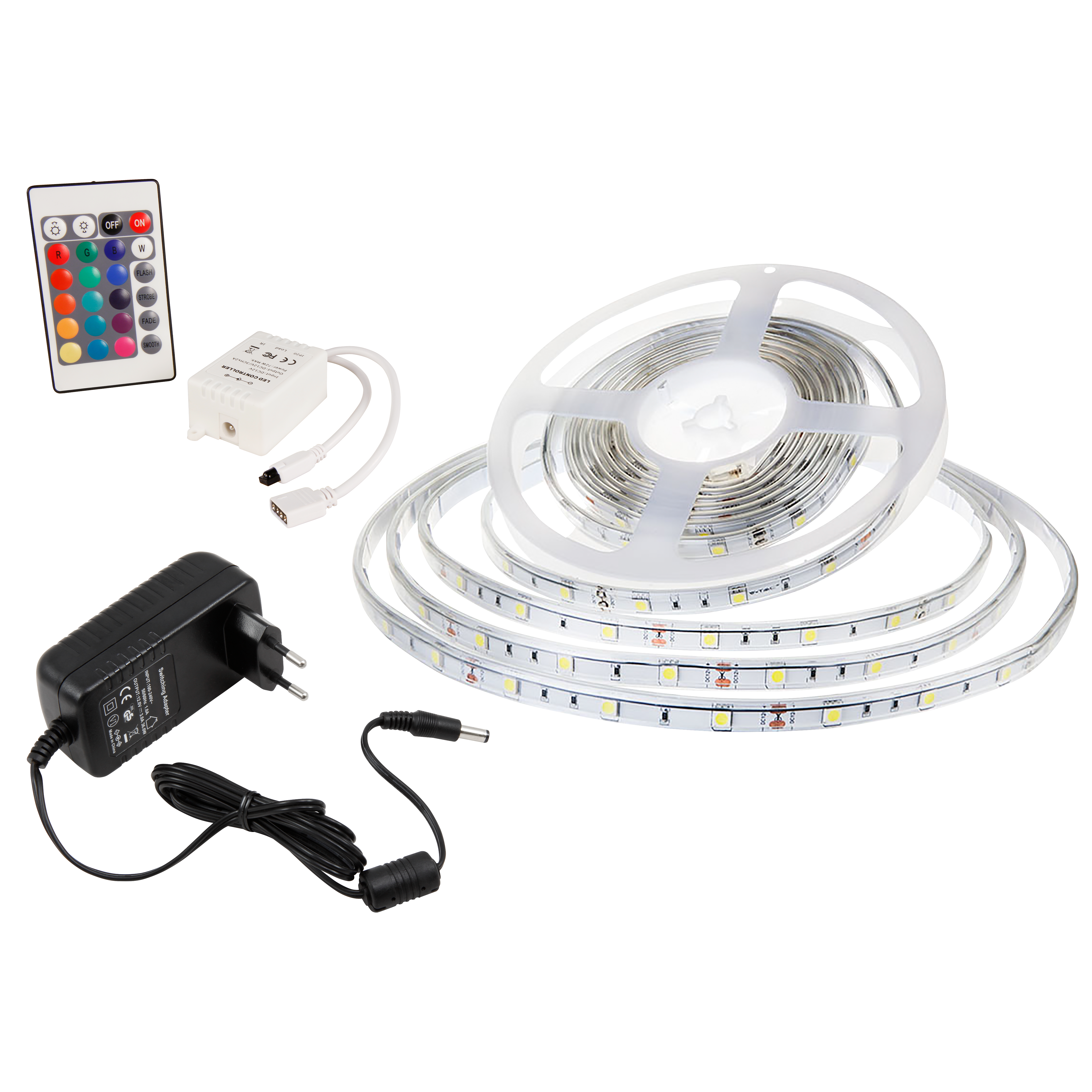LED-Stripe SET 30LED/m, RGB, 4,8W/m, RGB, 5m, IP65, Cotroller, 36W Netzgerät
