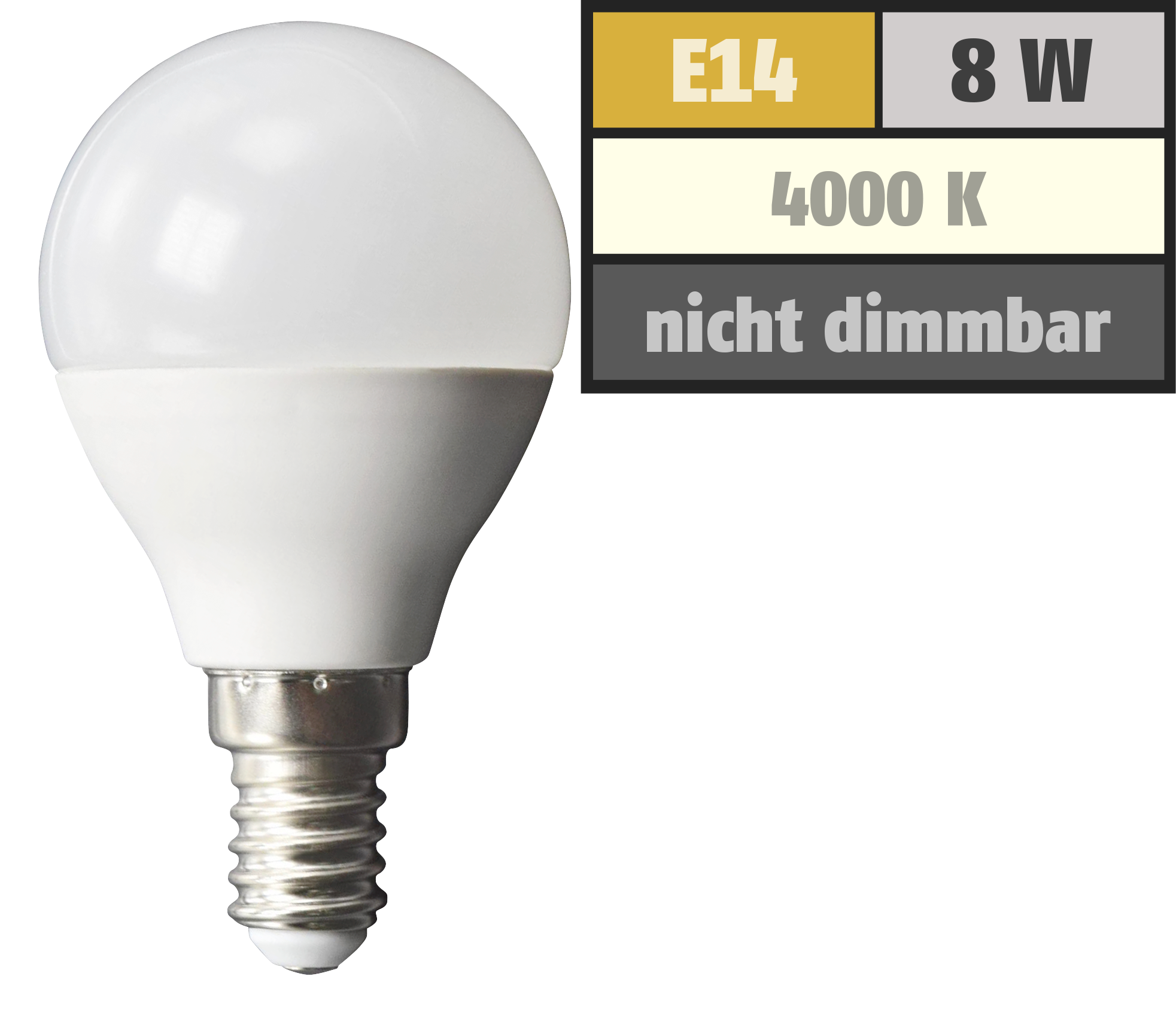 LED Tropfenlampe McShine, E14, 8W, 600lm, 160°, 4000K, neutralweiß, Ø45x88mm