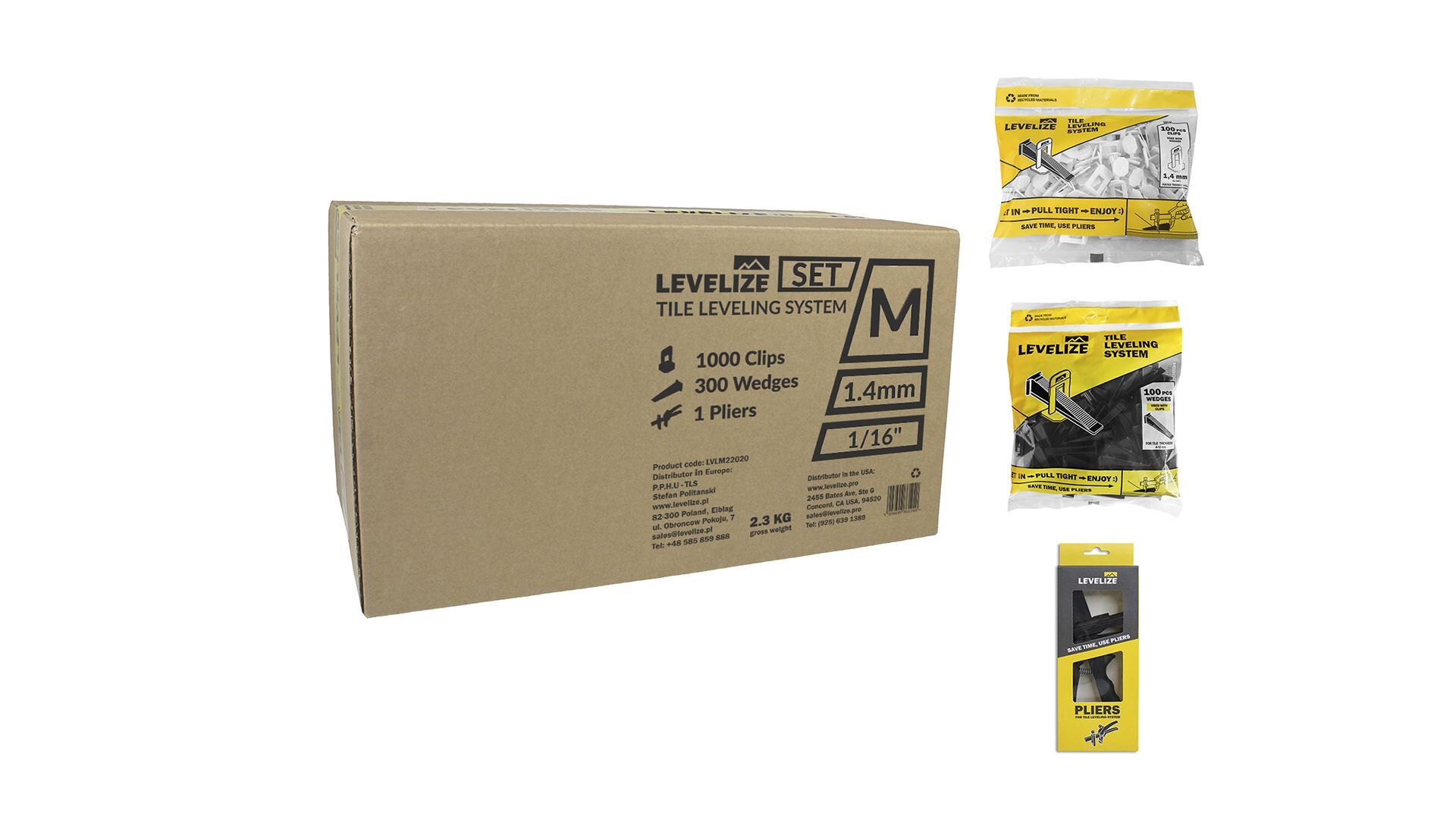 Nivelliersystem SET M 50m² 2 mm - 1000 Laschen + 300 Keile + 1 Zange