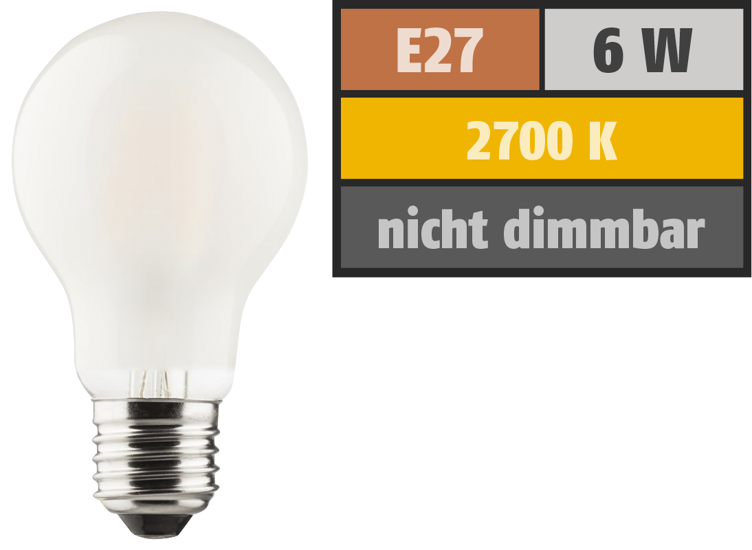 LED Filament Glühlampe, E27, 6W, 810lm, 2700K, warmweiß, matt